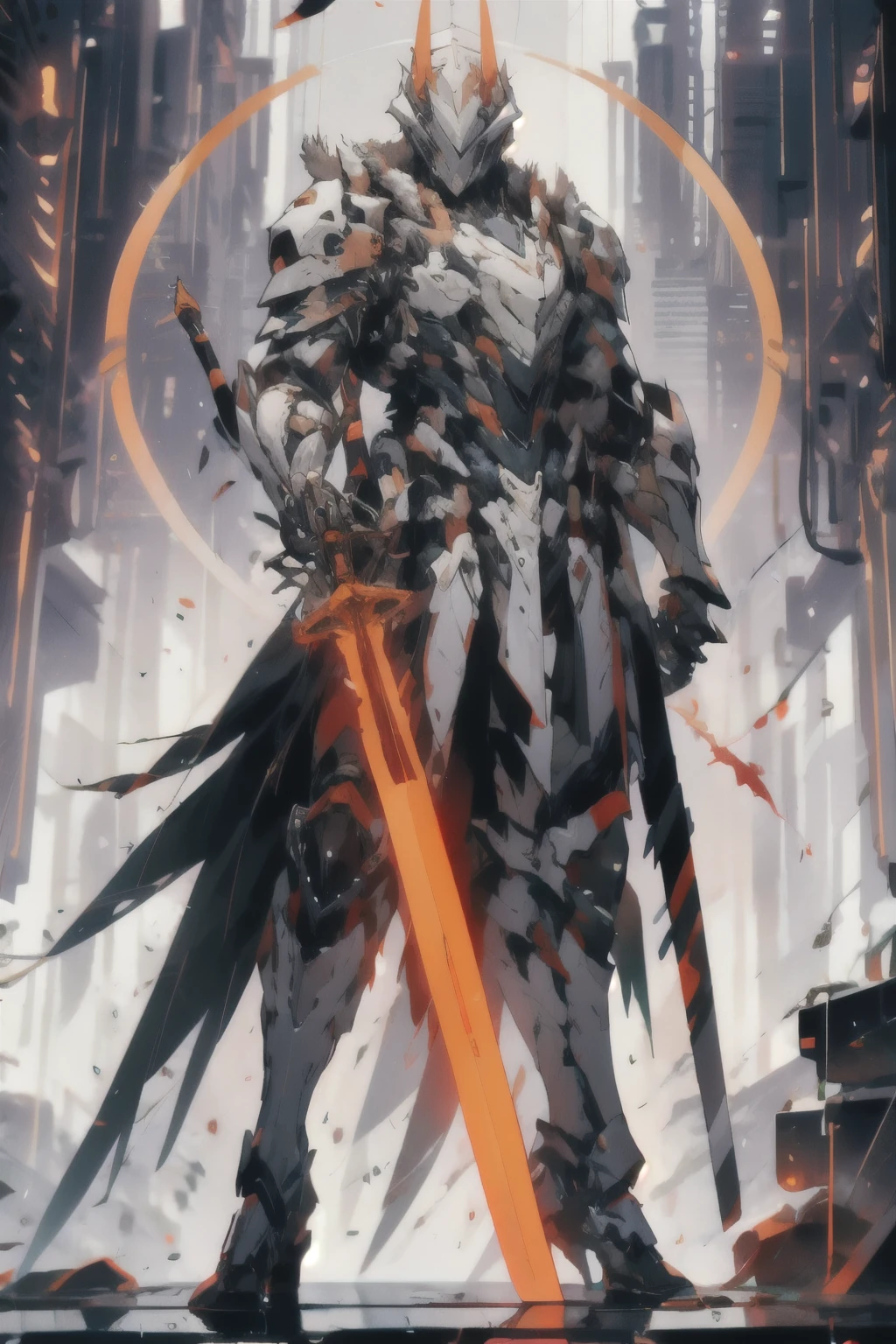, 1 guy, Short_hair, science_fiction, weapon, spear, holding_a spear, bloody_eyes, One, headdress, holding_weapon, fur, standing