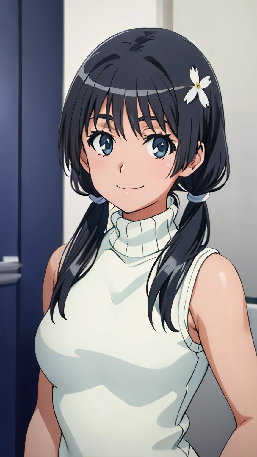 pixel perfect, Perfect in every detail, alone, 1 girl, Saten Ruiko, medium breasts,twin tails,turtleneck,Both shoulders_exposed,spats,smile,stylish pose,stylish angle,looking at the viewer,in the center of the image,alone,