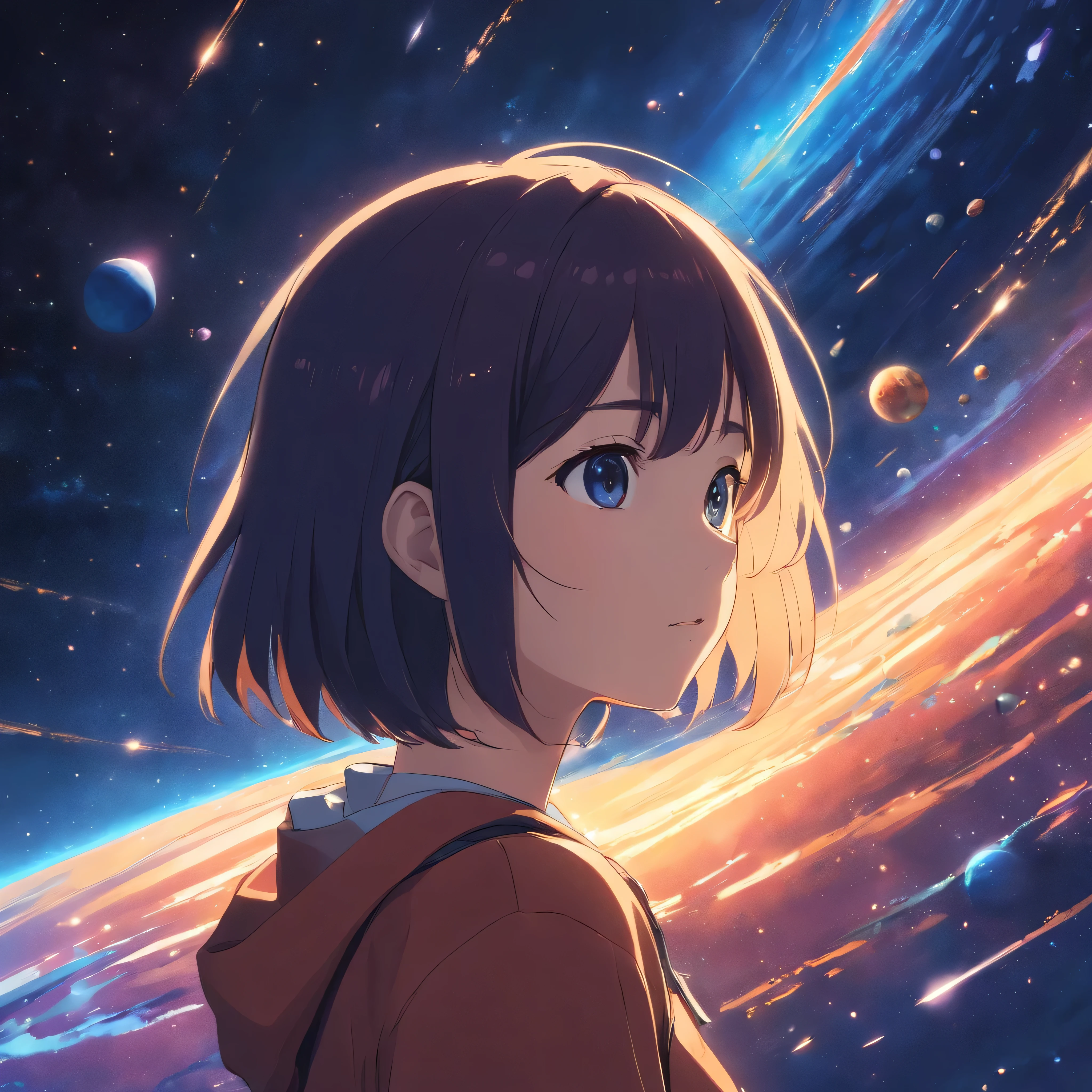 Dark outer space、stele々Shining like a distant diamond、Behind it is a soft black space.。The wonders of the universe scattered in the vast space、Scattered with distant galaxies and celestial bodies、Fantastic nebulae illuminate the darkness with delicate colors, no human.