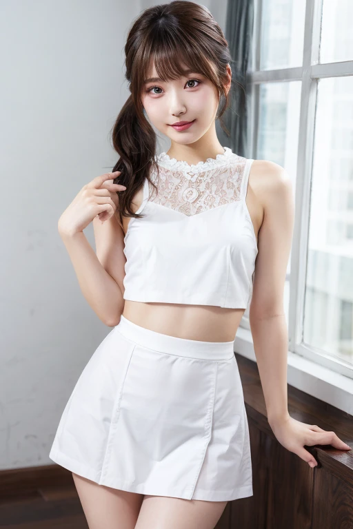 top-quality、Full limbs、complete fingers、Slender beauty、straight haired、poneyTail、white lace underwear、Small eyes、skirt by the、frilld