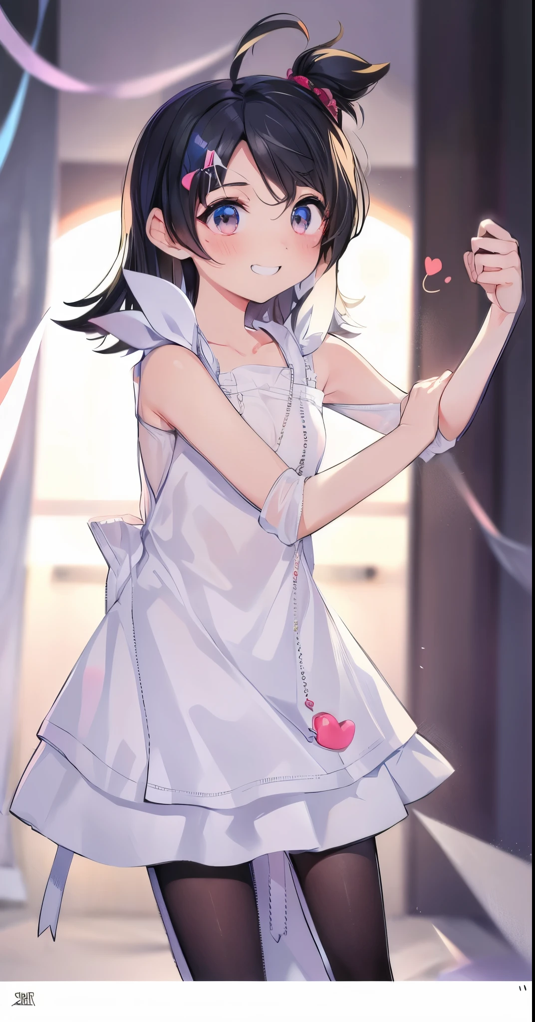 younger sister, cute、good, 8K, top quality, , look at the camera, red cheeks, , embarrassing, delicate hands, at home, brother of love, black hair, bob hair, show off your chest, take off clothes,show off your chest, Pose that sticks out the chest, eyes are hearts, grin, , , White stockings with legs clearly visible