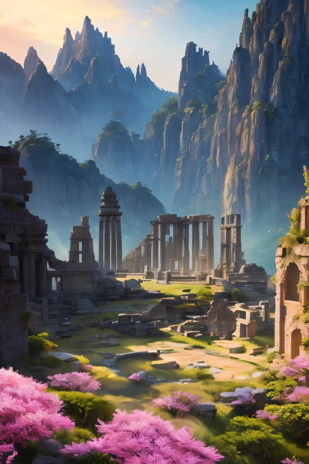 Creating an oriental ancient style background with a space-like ambiance and intricate shading texture, this masterpiece showcases an ethereal scene of otherworldly serenity. Trending on both ArtStation and CG Society, this highly detailed digital art boasts vivid colors, dramatic contrasts, and complex textures that transport viewers to far-off galaxies.
A mesmerizing backdrop of floating mountains, illuminated by the soft glow of thecosmos, forms the foundation of this captivating piece. Mysterious, damaged ruins of ancient edifices, reminiscent of an Oriental era, are scattered across the craggy cliffsides. Below, serene bodies