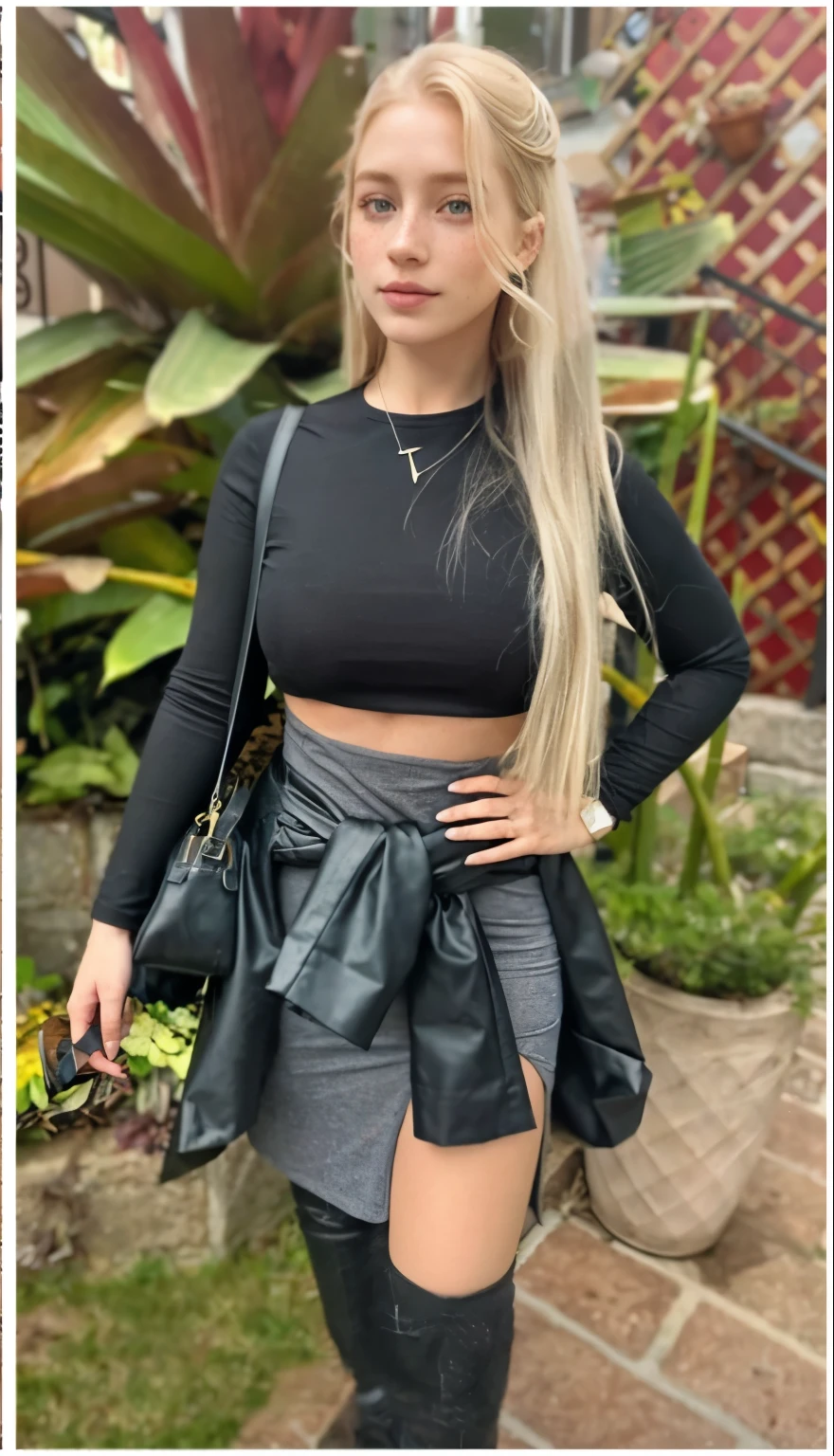 mulher, americana, 25 anos, pale skin and freckles, olhos cinzas, nariz delicado, soft and delicate lips, longo, cabelo blondie longo e ondulado na altura da cintura, sorriso meigo, face with delicate feminine facial features, altamente renderizado