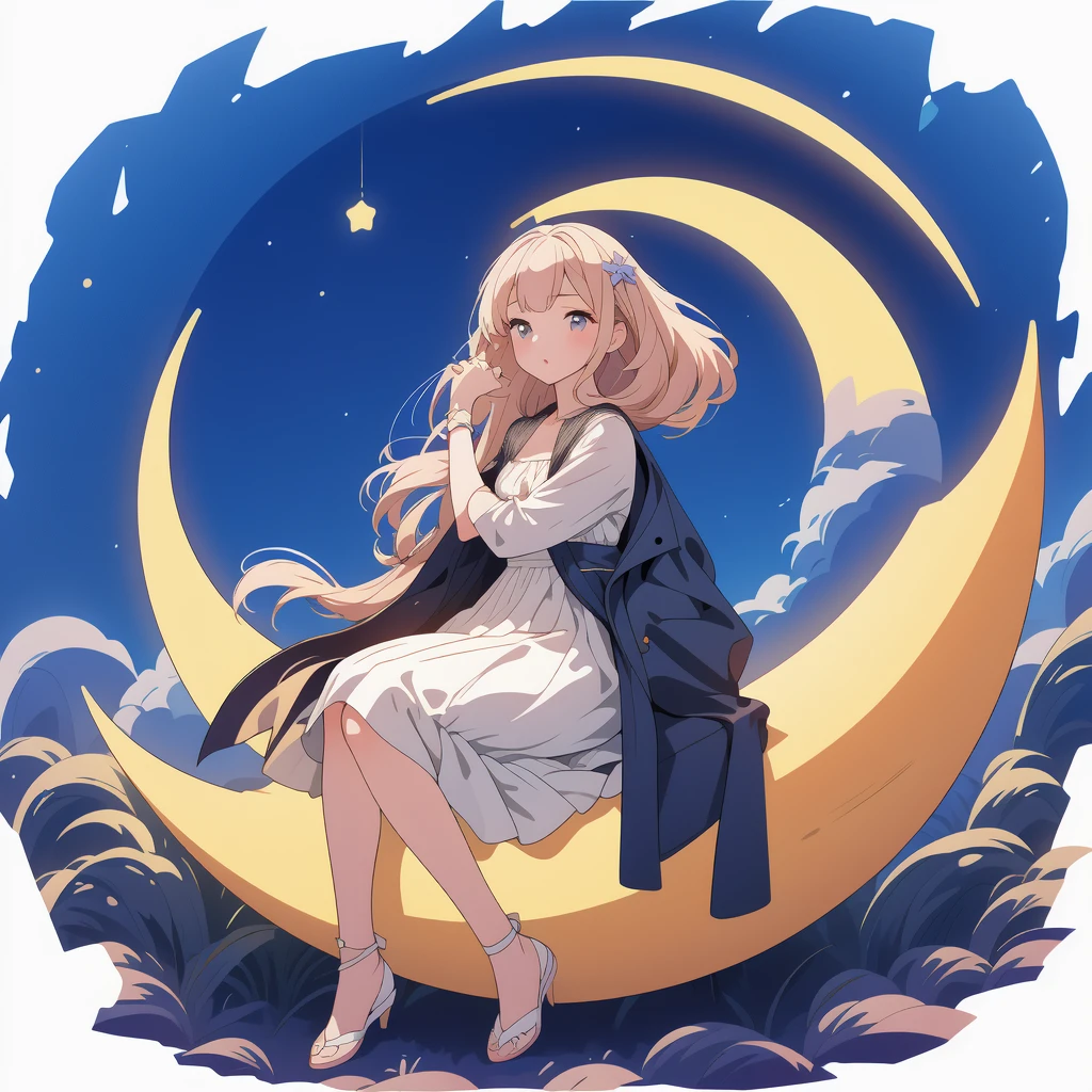 (masterpiece, best quality), 1girl, sitting on the crescent moon