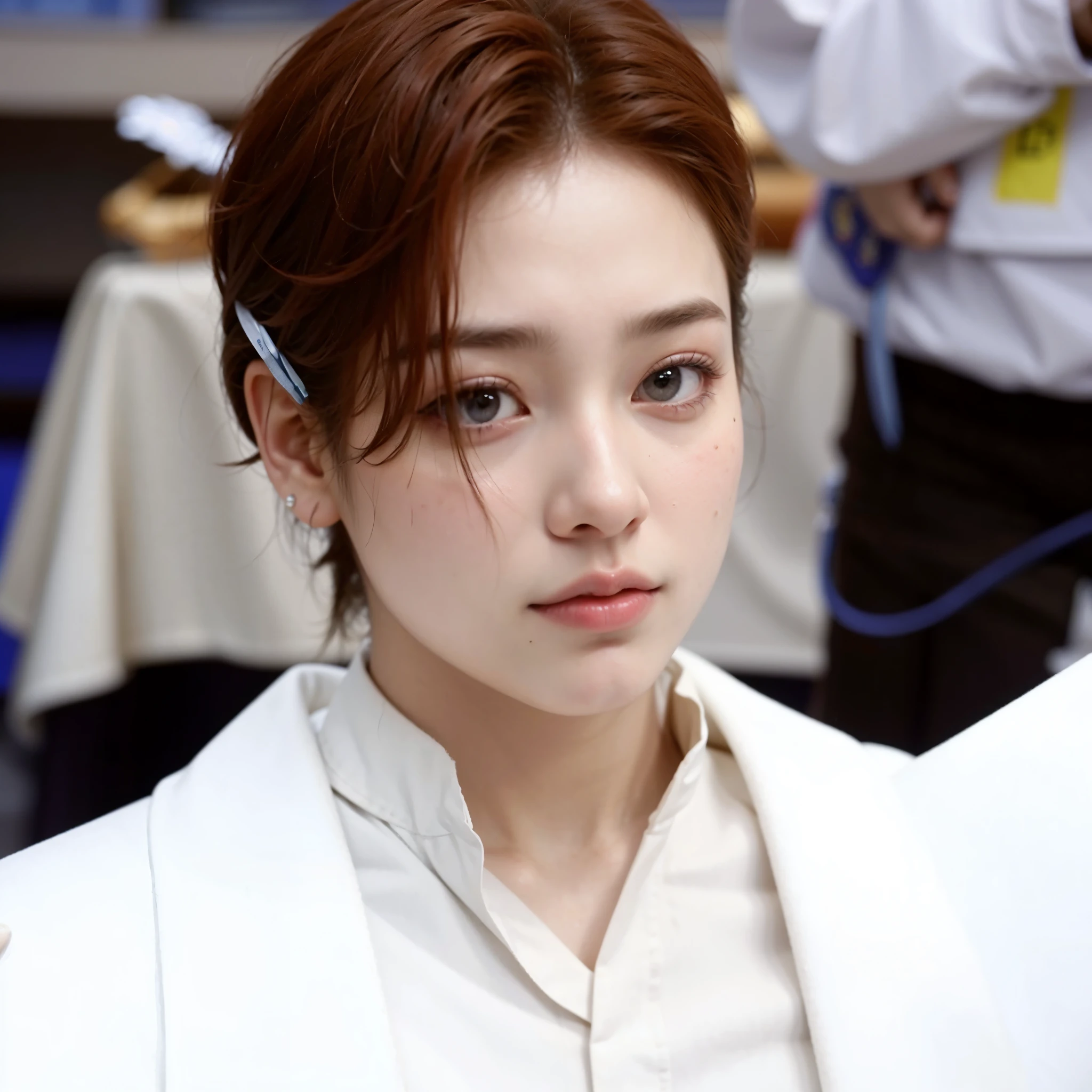 mulher arafa com cabelo colorido sentada em uma mesa, Jung Jaehyun, adorable and pale korean face, Ulzzang inteligente, Kim Doyoung, com cabelo curto, jossi do blackpink, Hong junho hyung, taejune kim, Ulzzang, o corte Hime, jaeyeon nam, XQC, Parque Jimin, cabelo curto platinado moleca
