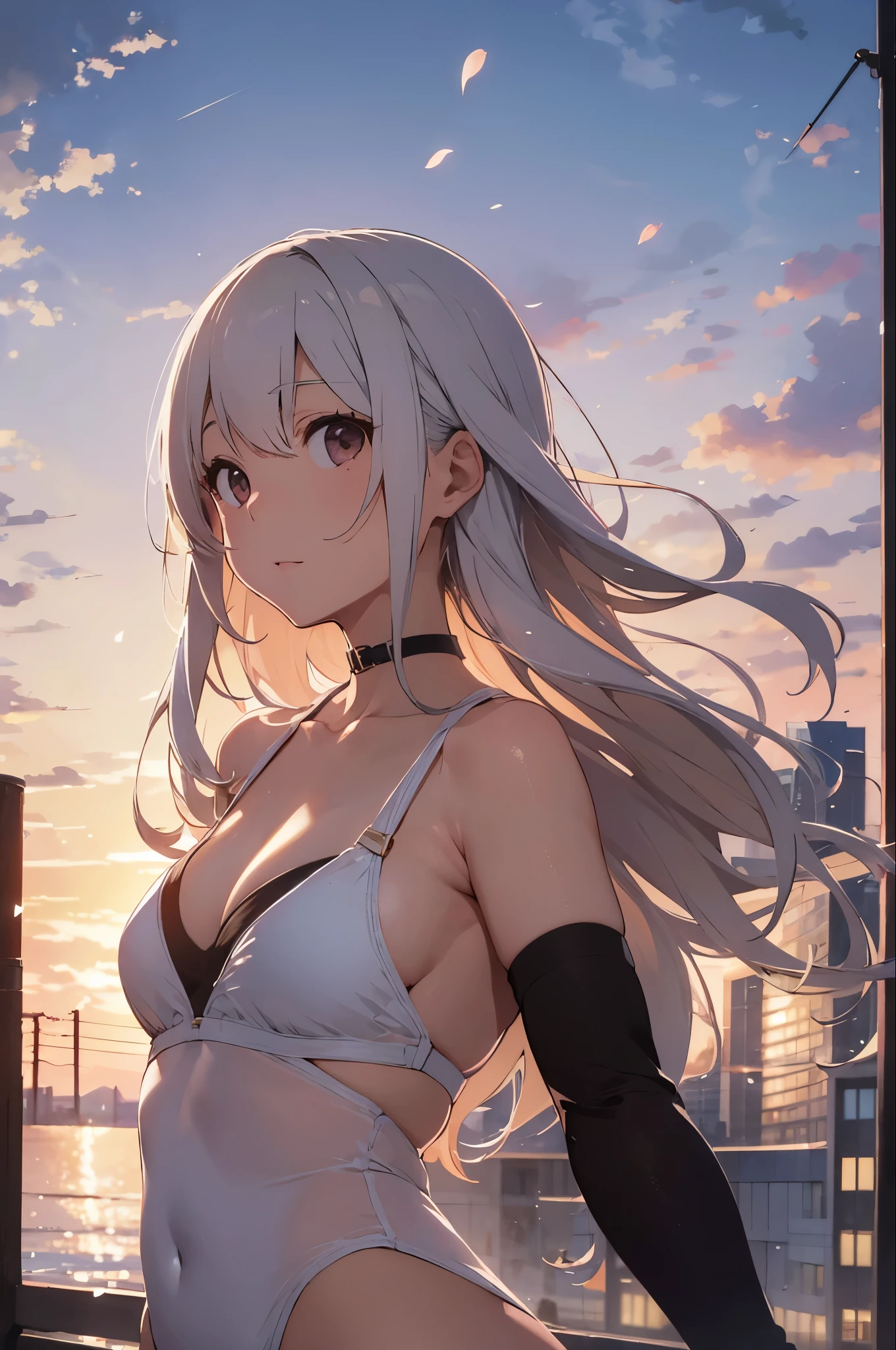 On the rooftop during golden hour、Background night city skyline, Beautiful Japanese woman photographed in sexy swimsuit, towards the camera. She wears a white swimsuit, Minimalist white swimsuit, Her long silver hair is gently swaying in the breeze. A golden light surrounds her, Creating a silhouette effect, Capture the moment when the background changes from day to night. After her, Cherry blossom scenery in full bloom、Capture moments of serene beauty, Demonstrating the peaceful coexistence of city life and nature.
• Mode: manual mode、exposed、Fine-tune your shutter speed。
• Aperture (F-Score): f2.8〜Set to F4 range.、Make your subject stand out、Beautifully blurring the cherry blossoms in the background。
• Shutter speed: 1. Capture the Movement/Please select 250 seconds or more。A quiet pose or、If you want to capture the moment when the petals fall、Adjusting the Shutter Speed。
For shooting in bright outdoor conditions、Set to 100 or 200、Keep it as low as possible。
seaweed、seaweed、seaweed、seaweed、seaweed、seaweed、