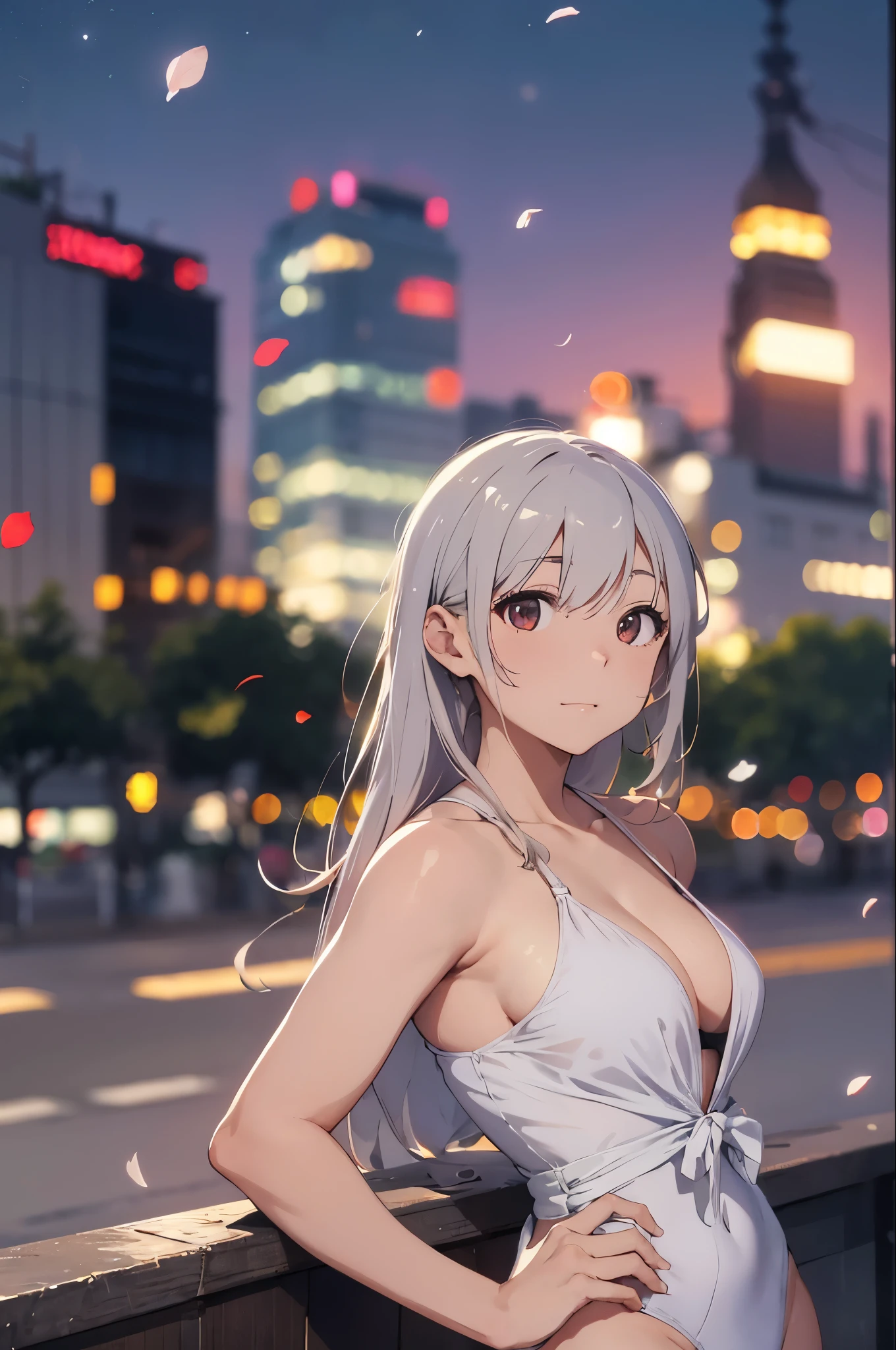 On the rooftop during golden hour、Background night city skyline, Beautiful Japanese woman photographed in sexy swimsuit, towards the camera. She wears a white swimsuit, Minimalist white swimsuit, Her long silver hair is gently swaying in the breeze. A golden light surrounds her, Creating a silhouette effect, Capture the moment when the background changes from day to night. After her, Cherry blossom scenery in full bloom、Capture moments of serene beauty, Demonstrating the peaceful coexistence of city life and nature.
• Mode: manual mode、exposed、Fine-tune your shutter speed。
• Aperture (F-Score): f2.8〜Set to F4 range.、Make your subject stand out、Beautifully blurring the cherry blossoms in the background。
• Shutter speed: 1. Capture the Movement/Please select 250 seconds or more。A quiet pose or、If you want to capture the moment when the petals fall、Adjusting the Shutter Speed。
For shooting in bright outdoor conditions、Set to 100 or 200、Keep it as low as possible。
seaweed、seaweed、seaweed、seaweed、seaweed、seaweed、