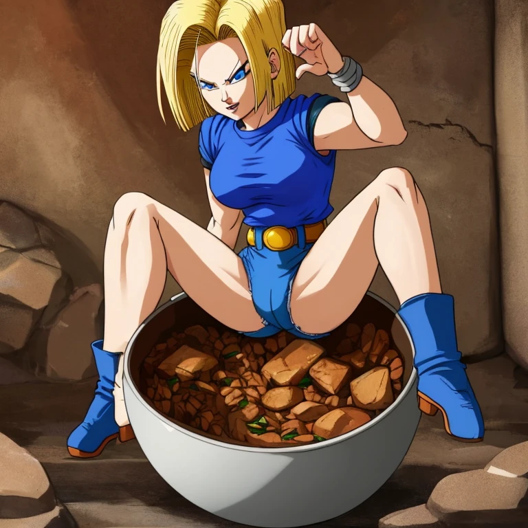Android 18 pooping in a bowl 
