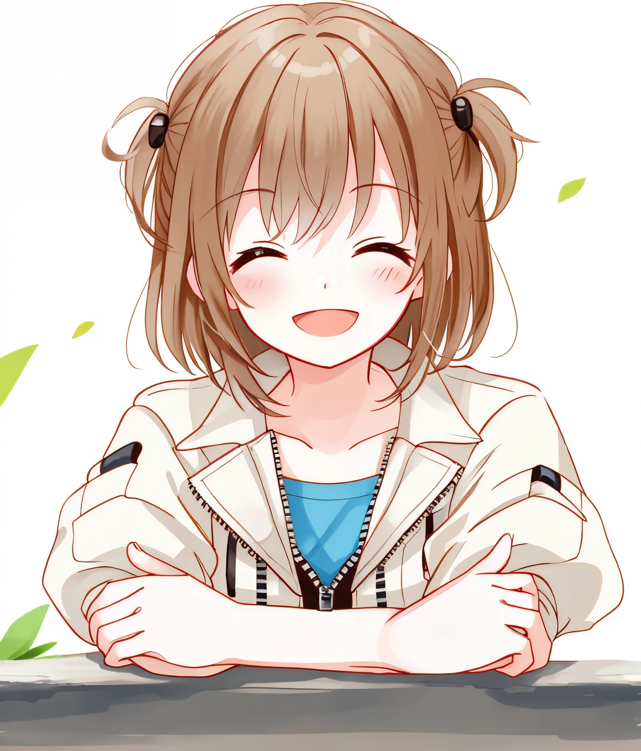 masterpiece, highest quality, disorganized, 1 girl, smug, Happy, big smile, closed my eyes, outdoor, unzipped