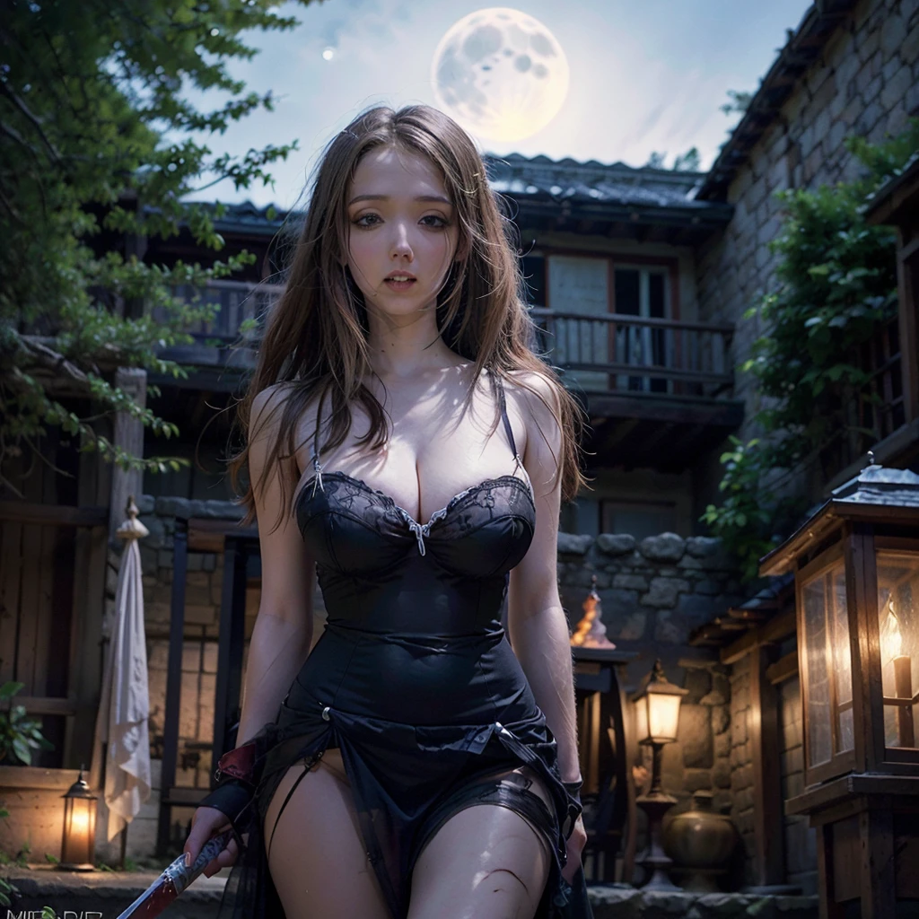 (best quality,4k,8k,highres,masterpiece:1.2),ultra-detailed,(realistic,photorealistic,photo-realistic:1.37),female
a lesbian vampire
sword master
colorful translucent and sheer billowing dress flowing in the wind
master crafted katana shining in the moonlight
dancing gracefully, displaying her incredible skills
set in a courtyard surrounded by lush greenery
bamboo dummy targets arranged in a strategic formation
shadows cast by the moonlight creating a mysterious atmosphere
vibrant and contrasting colors adding life to the scene
the vampire's sharp canines glistening as she smiles
subtle yet impactful makeup enhancing her alluring beauty
her piercing eyes filled with determination and elegance
exquisite movements showcasing her mastery of the sword
leaves rustling in the gentle breeze, adding a touch of serenity
the vampire's long flowing hair swaying with each precise strike
the sound of the katana slicing through the air, creating a mesmerizing harmony
an aura of power and confidence radiating from the vampire's every move
the moonlit sky casting a faint glow on the courtyard
subtle hints of red, representing the vampire's thirst for blood
the vampire's energy intertwining with the sword, emanating an ethereal glow
the courtyard adorned with traditional Japanese elements, adding authenticity to the scene
a sense of tranquility and intensity coexisting in perfect harmony
the vampire's graceful silhouette emphasized by the billowing dress
her fluid movements leaving a trail of energy and mystique
the scene captured with meticulous attention to detail
a combination of traditional and modern elements, creating a unique visual experience
the courtyard bathed in moonlight, creating an enchanting atmosphere
the vampire's presence commanding attention and admiration
the katana's blade reflecting the vampire's refined craftsmanship
the courtyard surrounded by an aura of secrecy and mystery
the vampire's dance as a celebration of her love for both beauty and battle
the sound