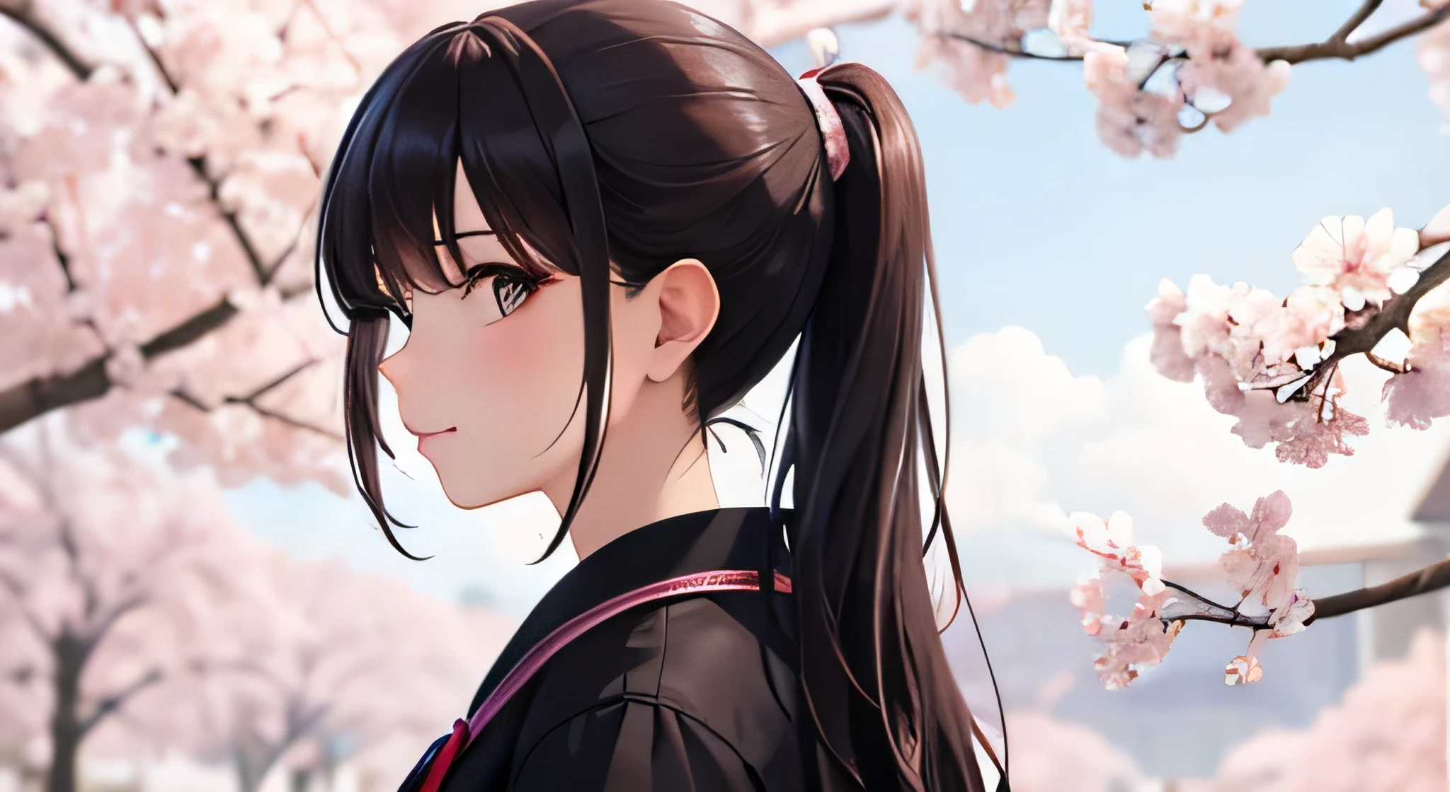 Ponytail woman viewing cherry blossoms