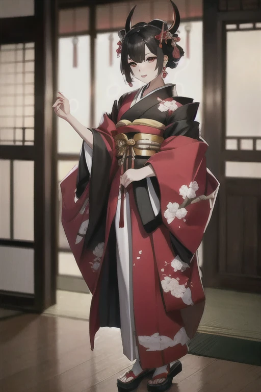 anime girl in red kimono with horns and red hair, onmyoji fullbody, onmyoji, onmyoji detailed art, trending on cgstation, artwork in the style of guweiz, palace ， a girl in hanfu, japanese goddess, beauty geisha, inspired by Lan Ying, inspired by Pu Hua, geisha, sakimi chan, a beautiful fantasy empress