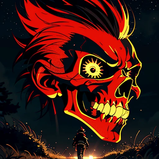 a close up of a person with a skull on their face, Jen Bartel, No estilo Dan Mumford obra de arte, Dan Mumford Tom Bagshaw, inspirado em Dan Mumford, No estilo de arte de Dan Mumford, estilo de arte heavy metal, impressionante estilo de arte detalhado, Directed by: Justin Gerard, arte de fundo, vetor behance hd jesper ejsing, Motoqueiro Fantasma