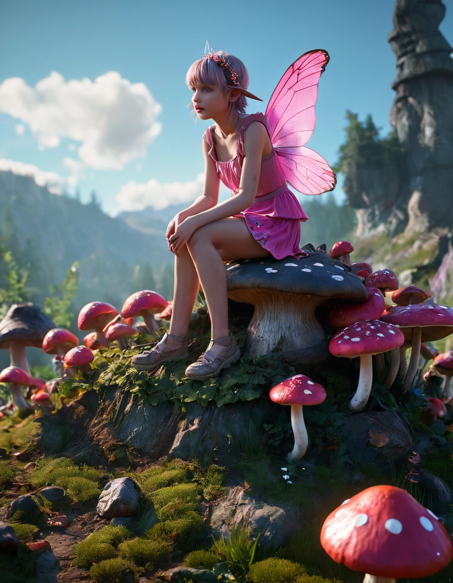(Masterpiece, Best Quality:1.3), highres, (8k resolution), (ultra-detailed portrait:1.1), madgod, stop motion, horror, outdoors, no humans, scenery, photorealistic, (details:1.2), volumetric lighting sky.in the style of unreal engine 5 art style, cgsociety 9 art galleryre hyper-realistic, highly detailed, and high-resolution 16k image of a young(best illumination, best shadow, masterpiece, high quality), colorful, lively,a pink fairy sitting on top of a pile of mushrooms, fairy cgsociety, cute! c4d, stunning 3d render of a fairy, cgsociety 9, 2. 5 d cgi anime fantasy artwork, cgsociety ), rending on cgsociety, cinematic lighting photography, the best on cgsociety, cgsociety hd, award on cgsocietysky.in the style of unreal engine 5 art style, cgsociety 9 art galleryre hyper-realistic, highly detailed, and high-resolution 16k image of a young(best illumination, best shadow, masterpiece, high quality), colorful, lively,beautiful ❤️