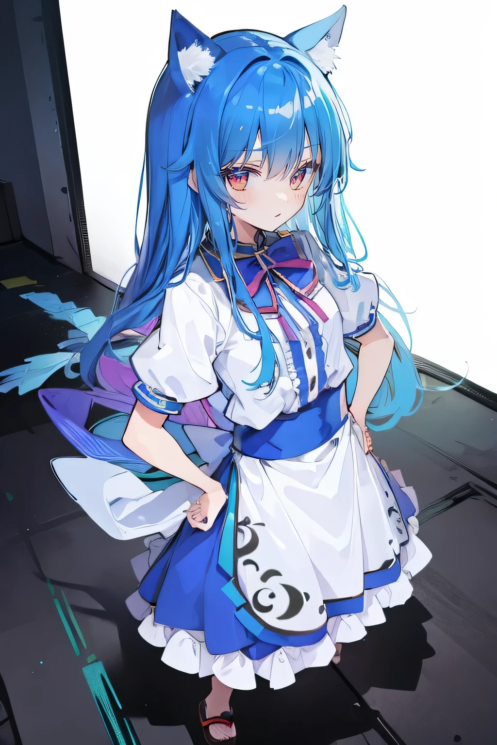 (masterpiece),best quality, expressive eyes, perfect face, 1girl,
Put your hands on your waist,fair, Gorgeous,Japanese cartoons,girl,lola,Hina Angel, blue hair, blue haired, floating clothes,Grab your waist, Grab your waist, hands on hips , hands on hips,sit, sit on ground, Legs on the ground, flat chest,cat ears,