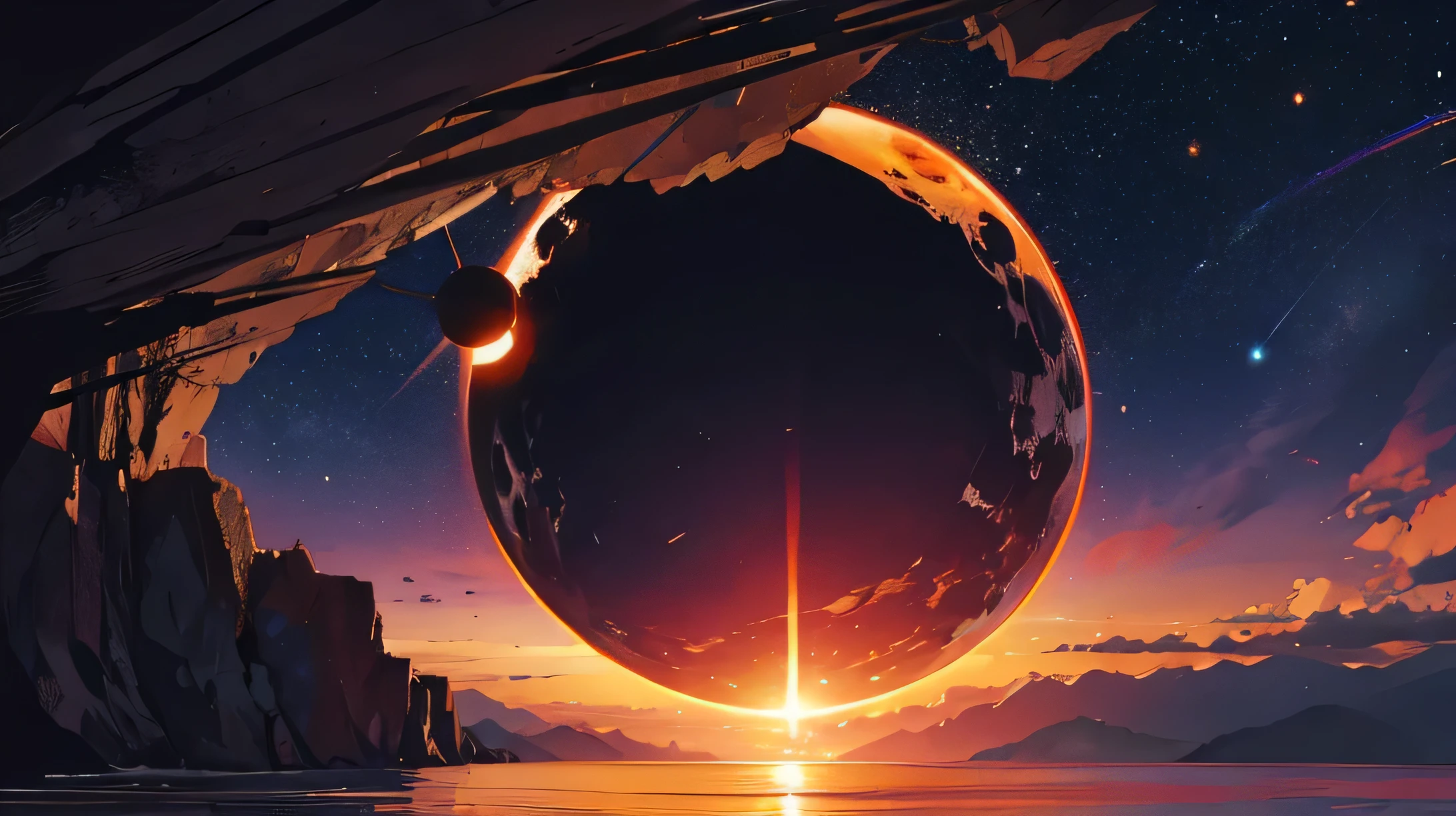 Sunset, with black hole, singularity