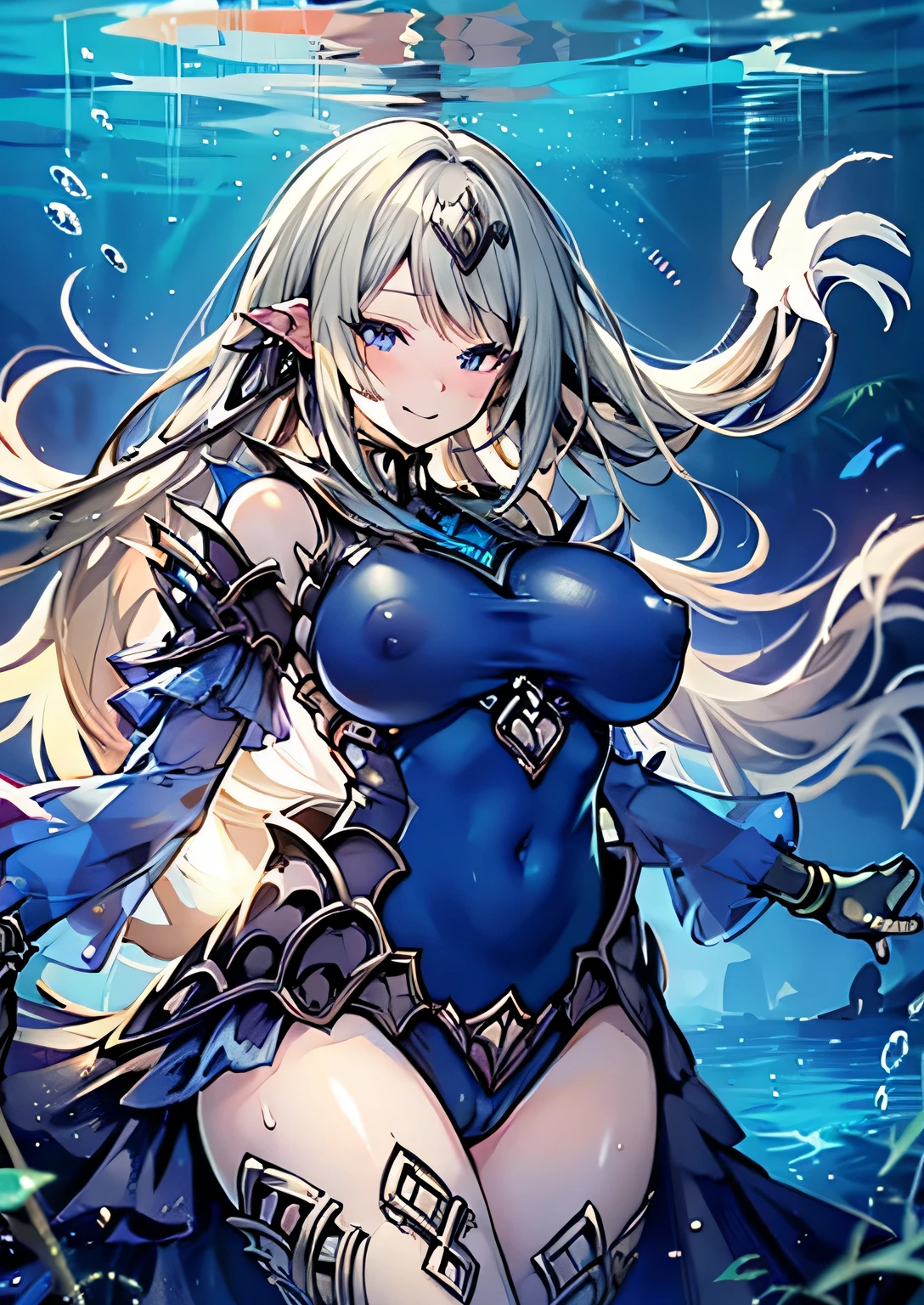 Erotic Anime Illustration、Highest image quality、A voluptuous nympho gal shows off her vagina at the underwater temple、sailor suit、sloppy stomach、perfect proportions、Overwhelmingly big breasts beyond the norm、thick legs with fat、big areola、Beautiful shining eyes、cowboy shot、smile、get into heat、shaved pussy、exposing nipples、spread legs、Vagina depicted in detail、sweating