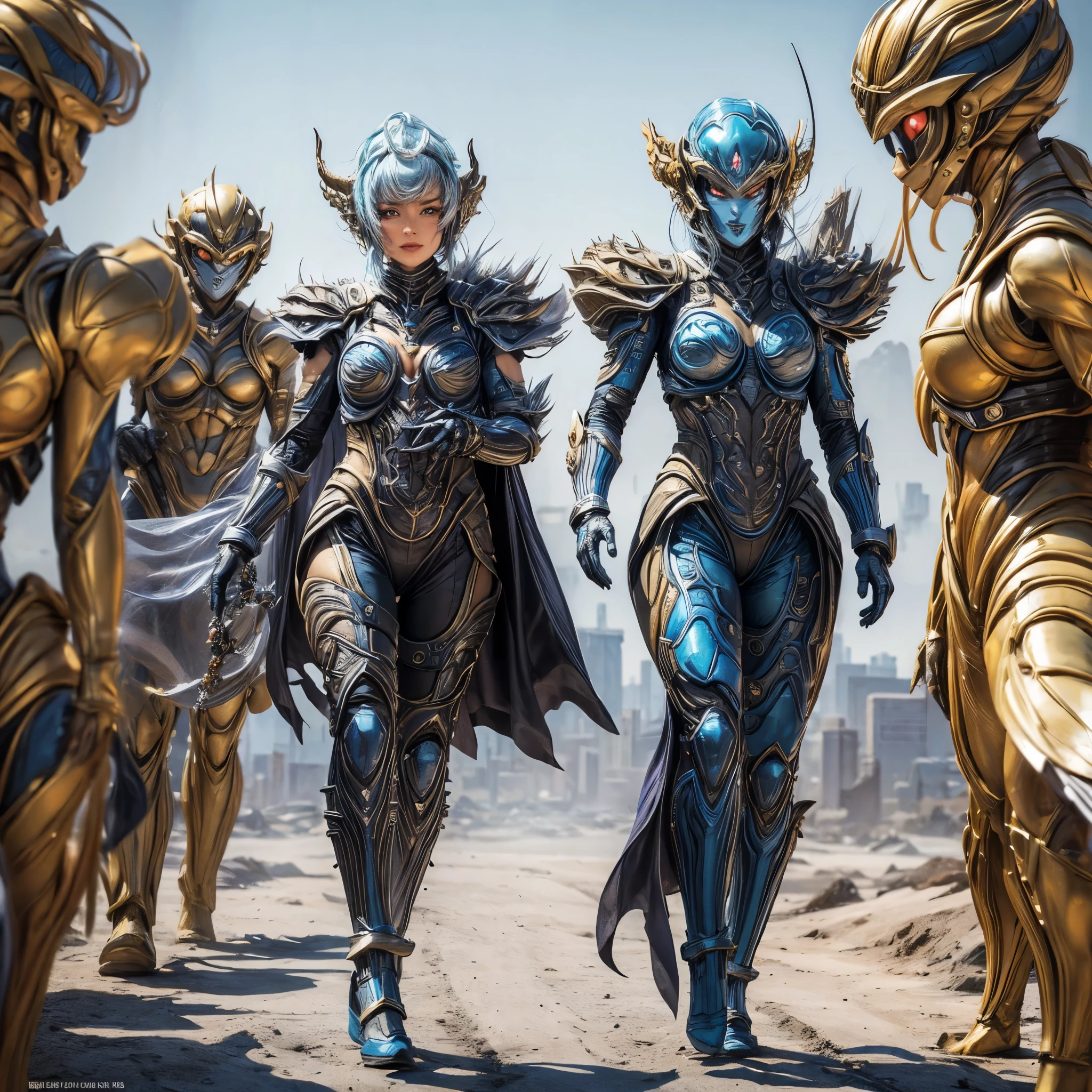 (best quality,4k,8k,highres,masterpiece:1.2),ultra-detailed, Alien Princess, Female Commander Invading a city with her Ranger troops behind her, strutting her stuff, Smiling and laughing, Flirting with the viewer, HDR, 8k, absurdres, cinestill 800, sharp focus, add_detail:3 (solo woman) Villainess, wideshot, widescreen, focus on subject
