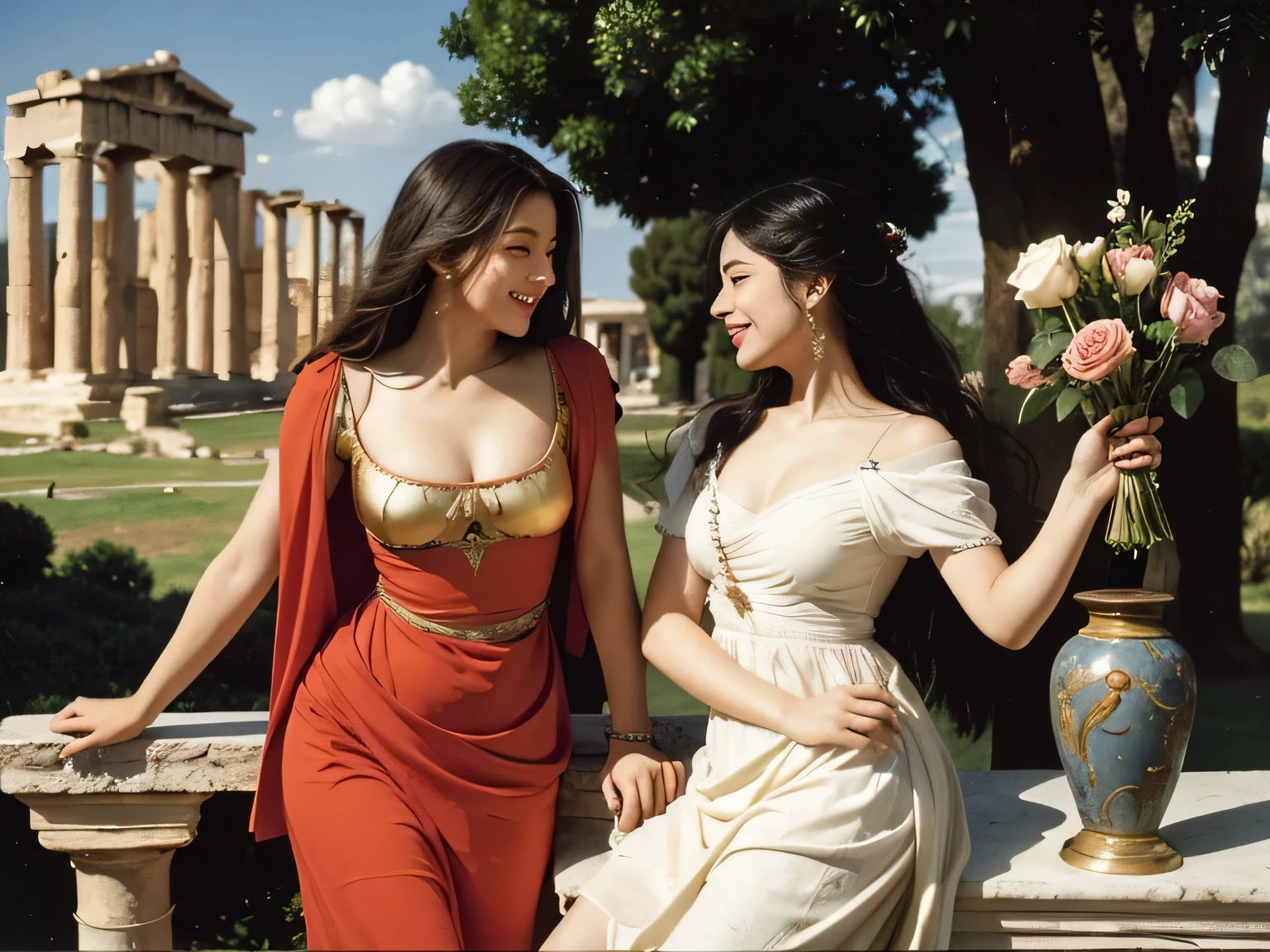 Isabel Merced, 18 yo, alluring smile, dressed as a female gladiator, in the middle of the colloseum, (skin texture:1.1), (high detail face:1.1), full bodyshot, high detail body, high detail clothes, (big breasts:1.3),(masterpiece), (realistic), ultra high definition, 4k, ultra high resolution, cinematic lighting, rim lighting, photo by Arny Freytag, RAW image