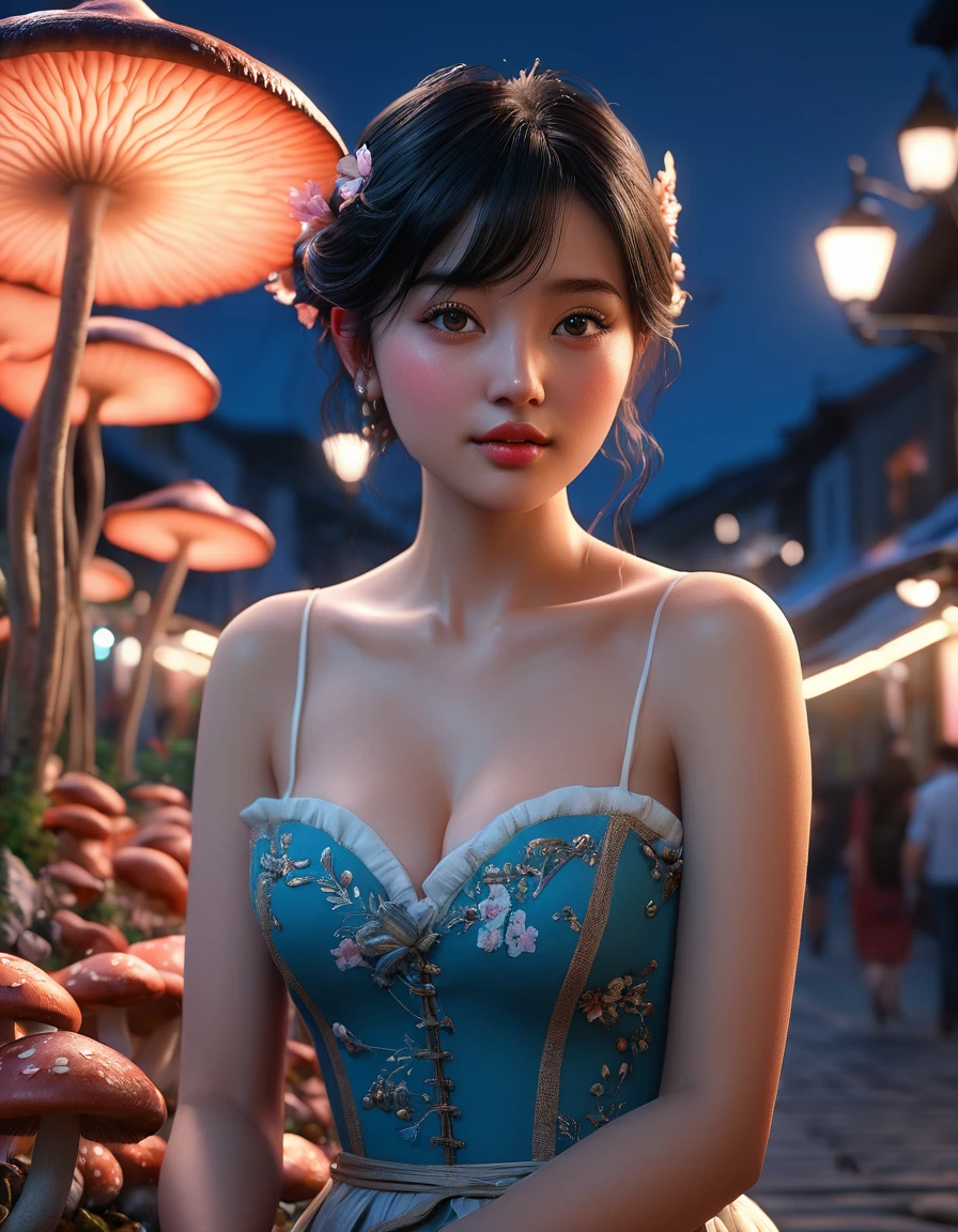 masterpiece, best quality, miranda, (halfbody shot,street lamps,moon),Masterpiece, 1girl, solo exhibition, beautiful woman on the bustling street, surrounded by hawkers, beautiful goddess girl portrait, beautiful and detailed face, porcelain skin, (((bust shot, center, night, black hair, short hair)), super soft lighting, symmetry, complexity, elegance, high detail, realism, art, concept art, sky.in the style of unreal engine 5 art style, cgsociety 9 art galleryre hyper-realistic, highly detailed, and high-resolution 16k image of a young(best illumination, best shadow, masterpiece, high quality), colorful, lively,a pink fairy sitting on top of a pile of mushrooms, fairy cgsociety, cute! c4d, stunning 3d render of a fairy, cgsociety 9, 2. 5 d cgi anime fantasy artwork, cgsociety ), rending on cgsociety, cinematic lighting photography, the best on cgsociety, cgsociety hd, award on cgsocietysky.in the style of unreal engine 5 art style, cgsociety 9 art galleryre hyper-realistic, highly detailed, and high-resolution 16k image of a young(best illumination, best shadow, masterpiece, high quality), colorful, lively,