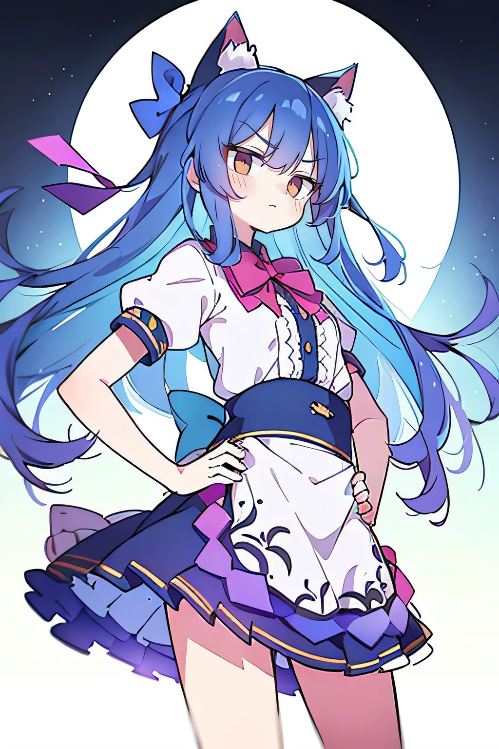 (masterpiece),best quality, expressive eyes, perfect face, 1girl,
Put your hands on your waist,fair, Gorgeous,Japanese cartoons,girl,lola,Hina Angel, blue hair, blue haired, floating clothes,Grab your waist, Grab your waist, hands on hips , hands on hips,sit, sit on ground, Legs on the ground, flat chest,cat ears,