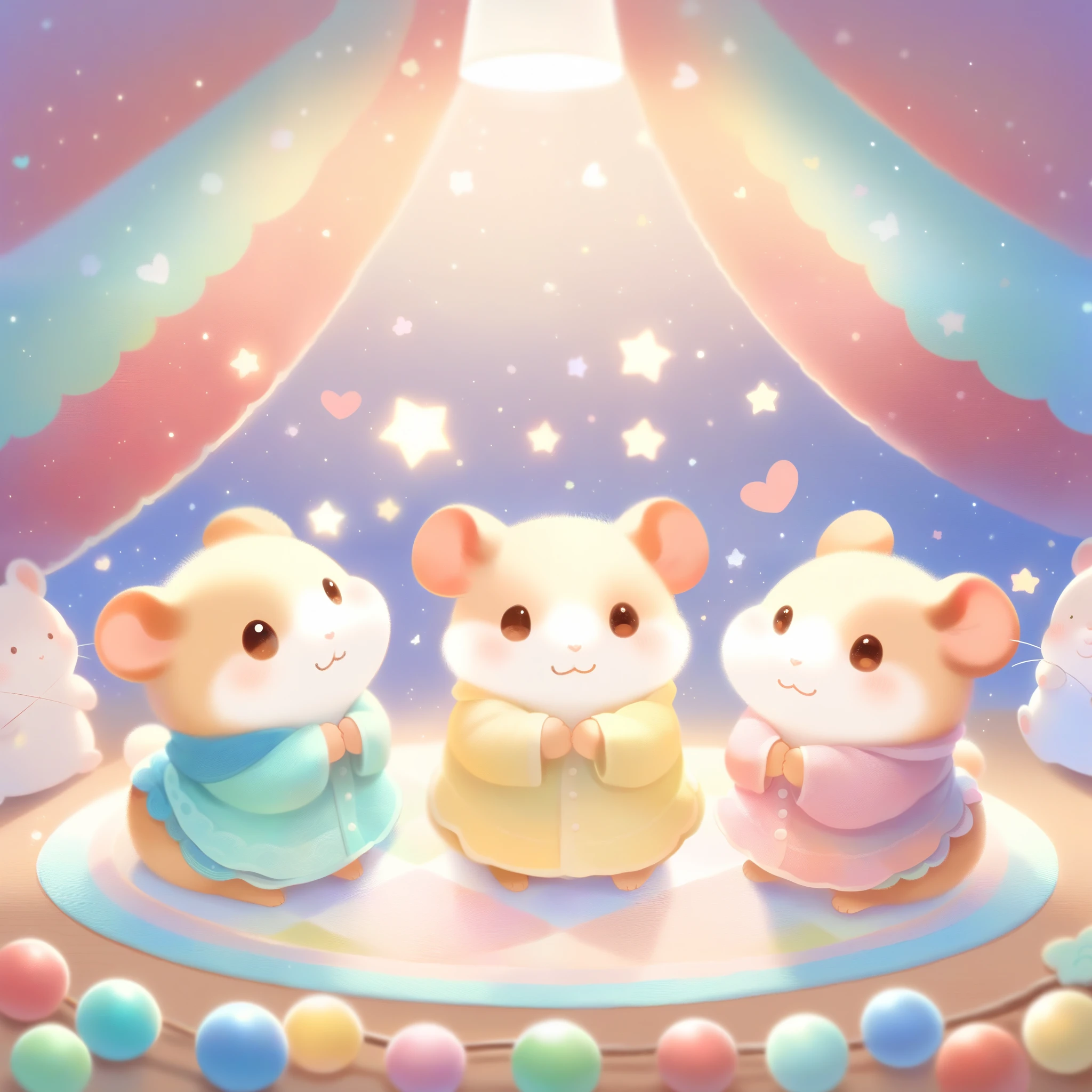 cuteAn illustration,hamsterの幼稚園,hamsterの親子:animal:cute:Snuggle up close:sleep:comfortable and warm:looks happy,An illustration,pop,colorfulに,color,dim,lamp light,hamsterの親子が眠っています:dream happy dreams,The room is warm and full of happiness,,colorful,fancy,fantasy,patchwork:quilt,Detailed details,fluffy,randolph caldecott style,hamster,最高にcutehamster,fluffyhamster,豊富なcolor,Cast colorful spells,concentrate,Optimal configuration,perfect composition,accent,子供が喜ぶAn illustration,For children,Feel warm,wonderful like a dream,幸せで楽しそうなhamster達,Children's Toys,dance,The kids&#39;my room,group photo,a bit,Cast colorful spells,Sparkling,heart,Little,baby,ball play