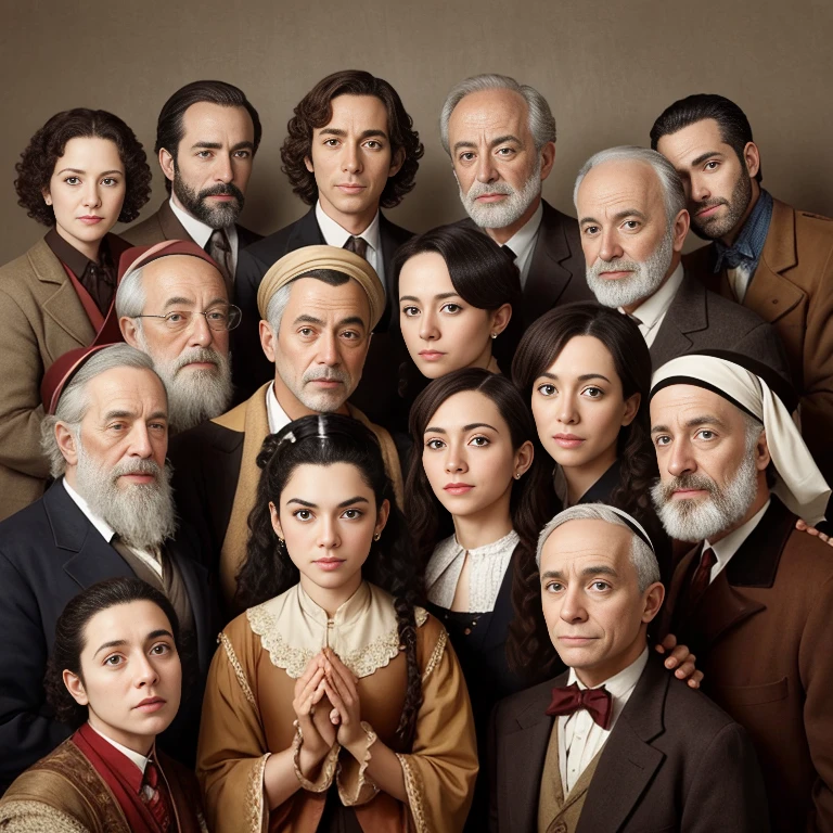a perfect group of jew. focus on the characters' faces