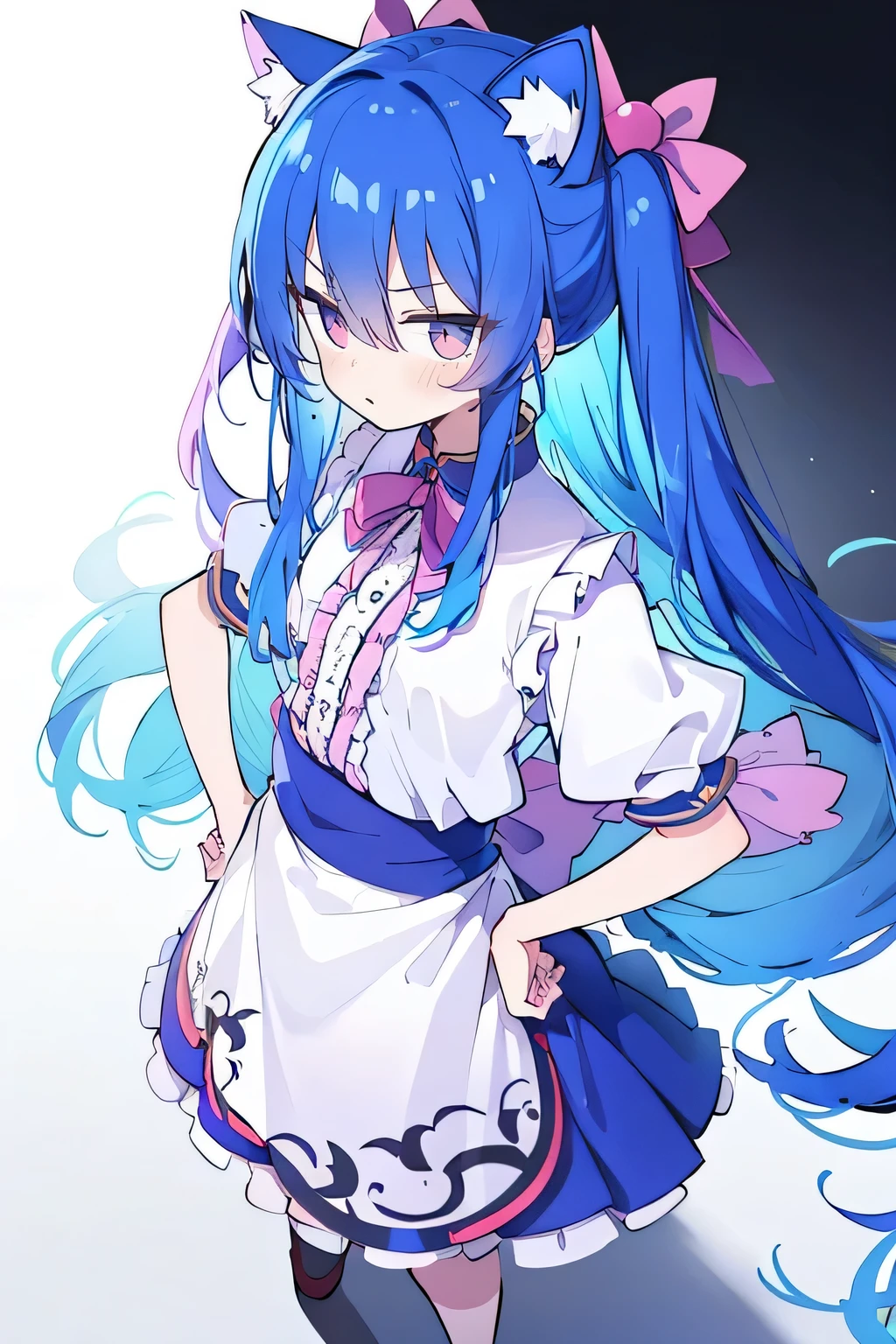 (masterpiece),best quality, expressive eyes, perfect face, 1girl,
Put your hands on your waist,fair, Gorgeous,Japanese cartoons,girl,lola,Hina Angel, blue hair, blue haired, floating clothes,Grab your waist, Grab your waist, hands on hips , hands on hips,sit, sit on ground, Legs on the ground, flat chest,cat ears,