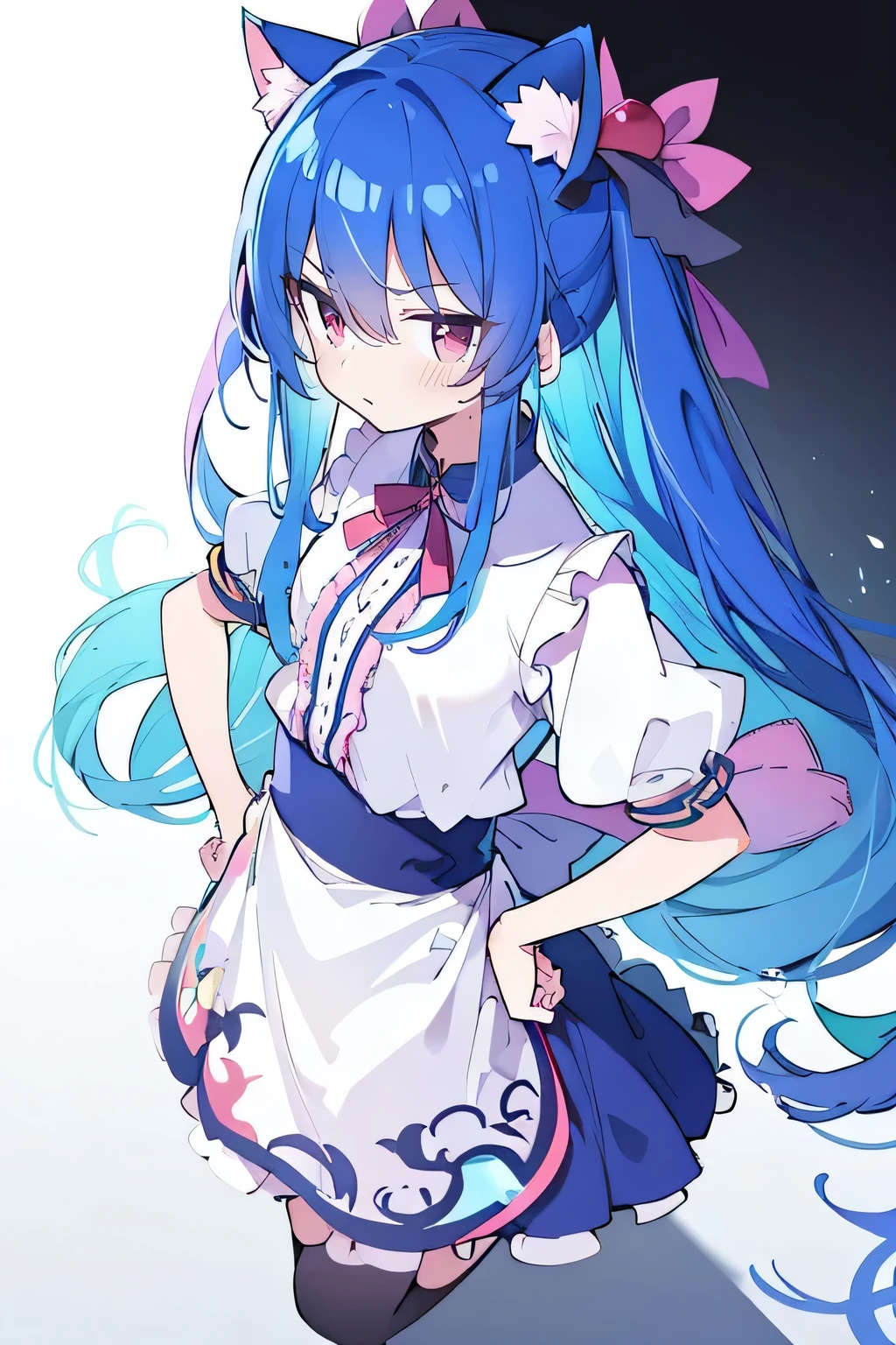 (masterpiece),best quality, expressive eyes, perfect face, 1girl,
Put your hands on your waist,fair, Gorgeous,Japanese cartoons,girl,lola,Hina Angel, blue hair, blue haired, floating clothes,Grab your waist, Grab your waist, hands on hips , hands on hips,sit, sit on ground, Legs on the ground, flat chest,cat ears,