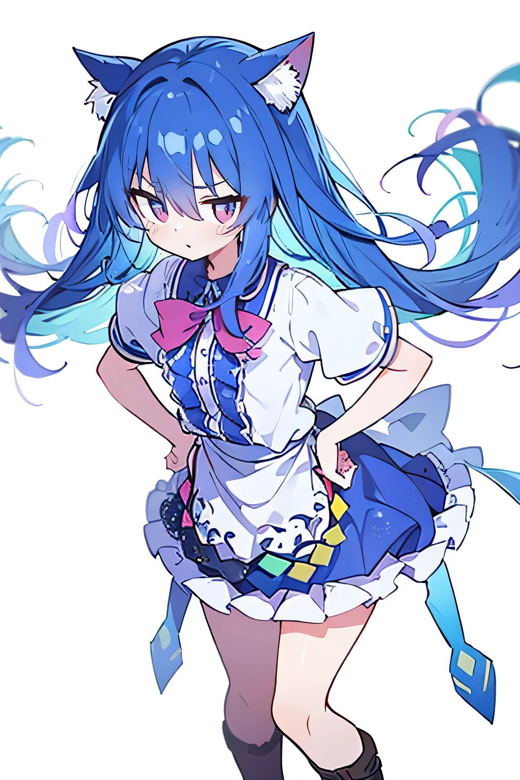 (masterpiece),best quality, expressive eyes, perfect face, 1girl,
Put your hands on your waist,fair, Gorgeous,Japanese cartoons,girl,lola,Hina Angel, blue hair, blue haired, floating clothes,Grab your waist, Grab your waist, hands on hips , hands on hips,sit, sit on ground, Legs on the ground, flat chest,cat ears,