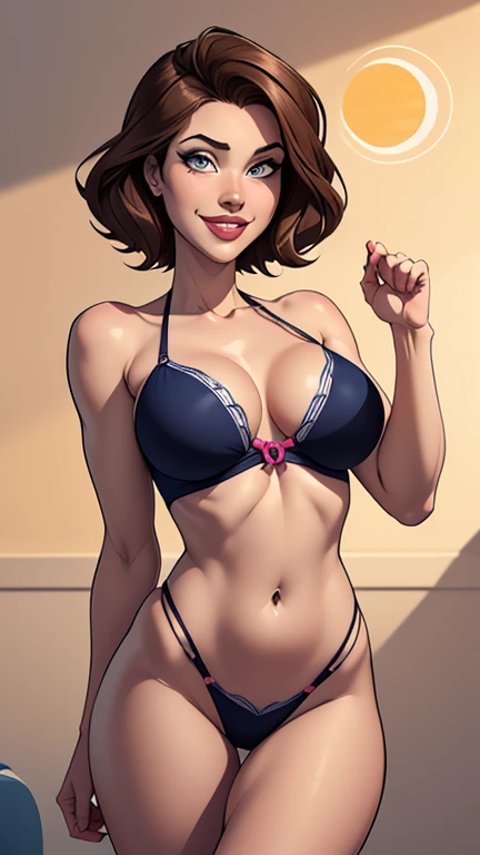 (estilo de desenho animado:1.2), Desenhos de (sol amorosa), Sorriso, olhos perfeitos, rosto detalhado, fundo branco, pose divertida, olhar sedutor,Corpo inteiro , beautiful medium breasts and wonderful body cartoon style digital illustration. young teenage woman in  