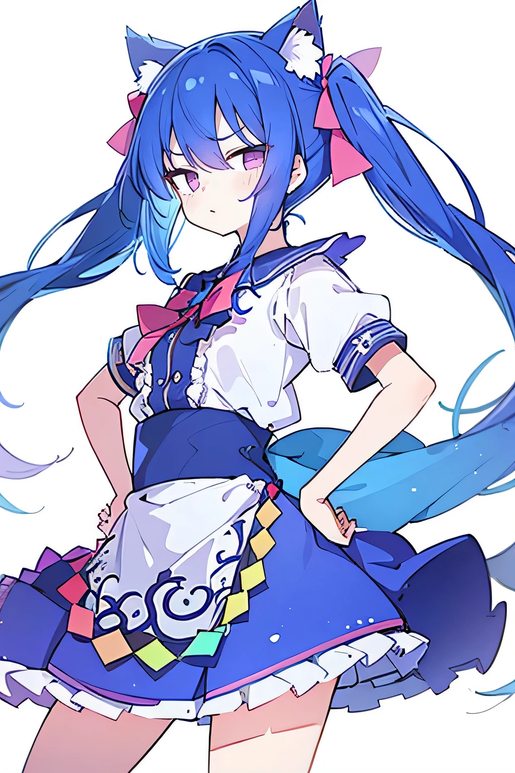 (masterpiece),best quality, expressive eyes, perfect face, 1girl,
Put your hands on your waist,fair, Gorgeous,Japanese cartoons,girl,lola,Hina Angel, blue hair, blue haired, floating clothes,Grab your waist, Grab your waist, hands on hips , hands on hips,sit, sit on ground, Legs on the ground, flat chest,cat ears,