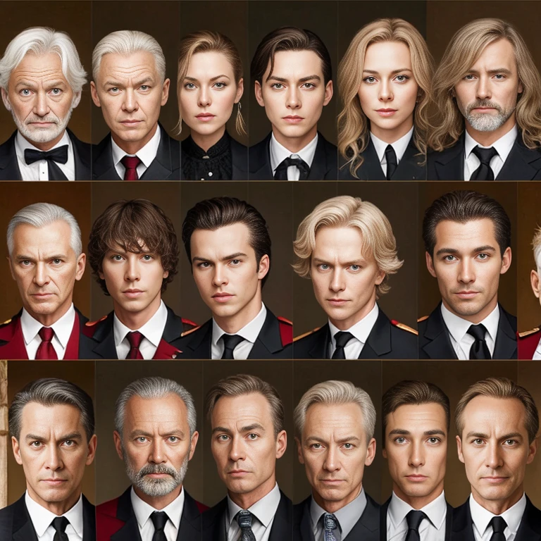 a perfect group of Germans. focus on the characters' faces
