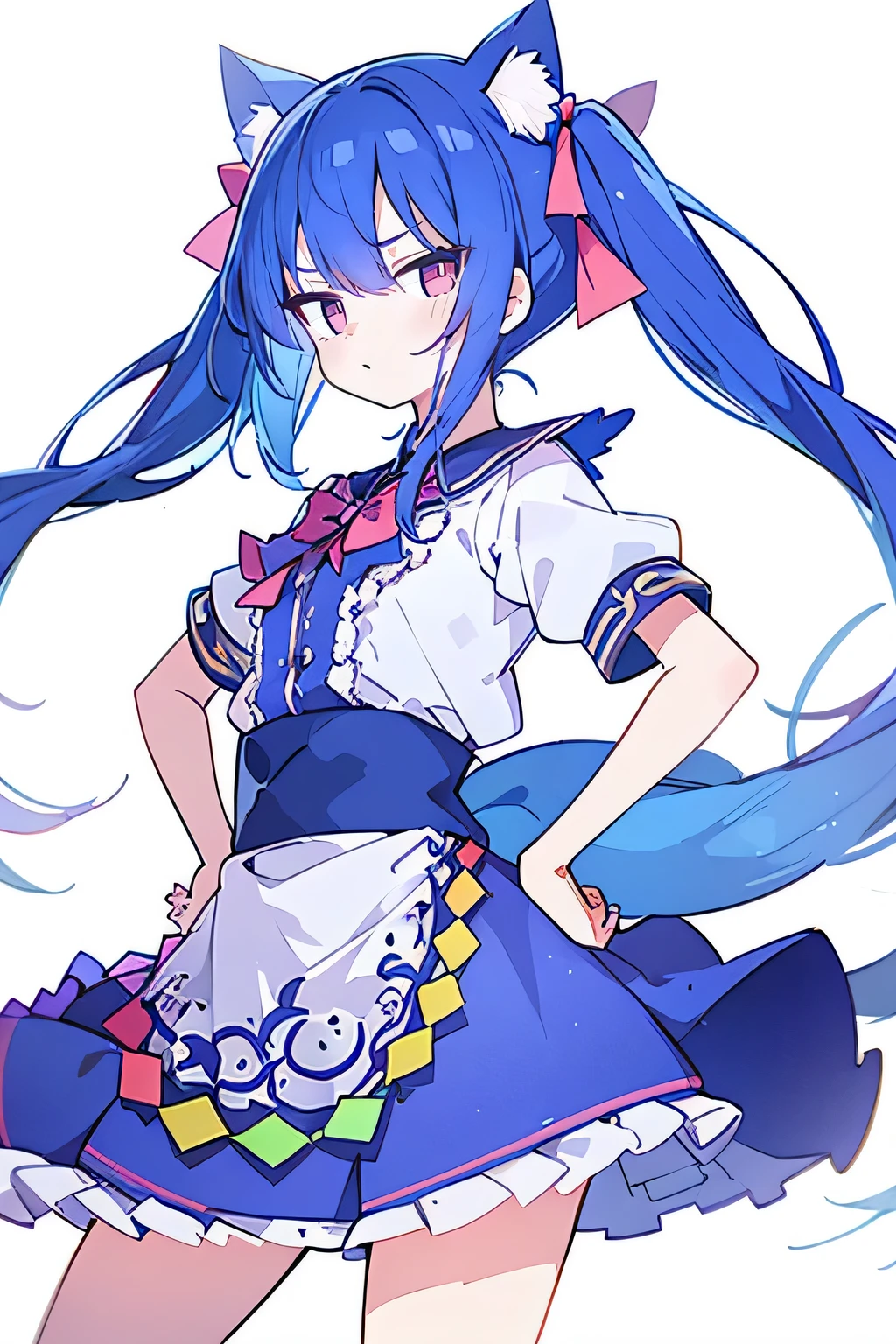 (masterpiece),best quality, expressive eyes, perfect face, 1girl,
Put your hands on your waist,fair, Gorgeous,Japanese cartoons,girl,lola,Hina Angel, blue hair, blue haired, floating clothes,Grab your waist, Grab your waist, hands on hips , hands on hips,sit, sit on ground, Legs on the ground, flat chest,cat ears,