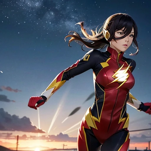 THE Flash Suit、28-year-old Japan beautiful woman、Bust F Cup、Battlefield in the evening、Aiming for the light on the distant horizon、Running at the speed of light