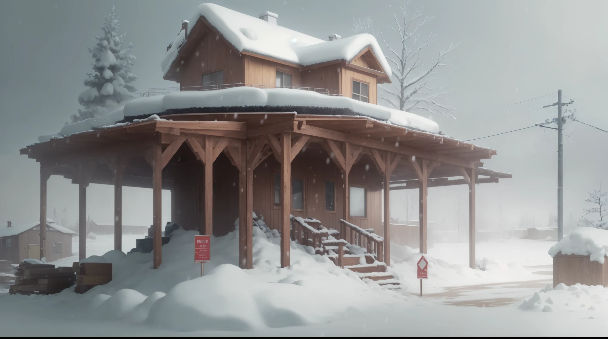 end屋,building,The house is not yet built,wooden house,Under Construction,wood,Wooden frame,blizzard,snow,The weather is cold,end,Wasteland,