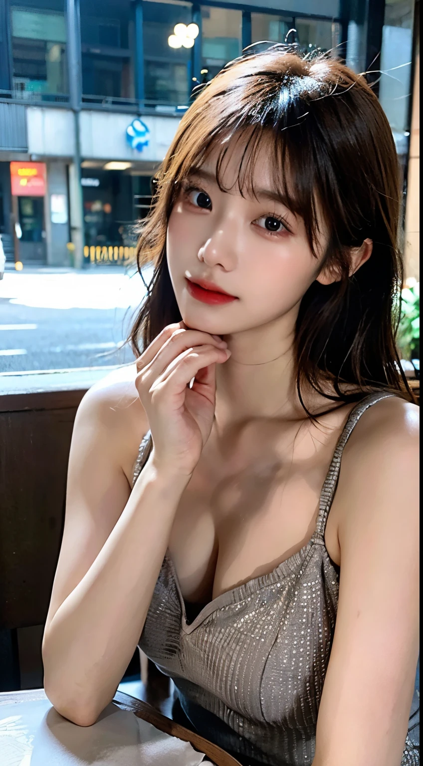 (8K, Raw photo:1.2),detailed face and eyes,最high quality, 超A high resolution, very detailed ,intricate details ,table top ,pretty girl , soft movie-like light, hyper detail,sharp focus, high quality,brown hair、Long NSFW,camisole, outside,panties