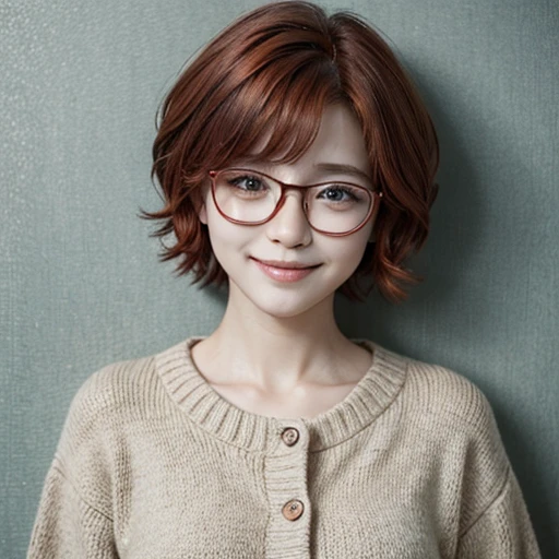 masterpiece, highest quality, short hair、woman、beautiful woman、red hair、Glasses、genius、front、She's cute when she smiles、
