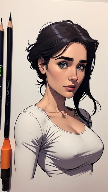 estilo de desenho animado:1.2), Jennifer Connelly Imagem de desenho animado de uma mulher , roupas sensuais , garota super fofa, authoritarian would be facial expressioncartoon style illustration, estilo de arte dos desenhos animados, estilo de arte dos desenhos animados, digital illustration style, design de personagens altamente detalhado, arte digital detalhada fofa, City fan art, design de personagem retrato, beautiful digital illustration, retrato de alta qualidade, arte em quadrinhos, retrato do design do personagem, white background Buso without clothes and medium breasts, beautiful and symmetrical body curves