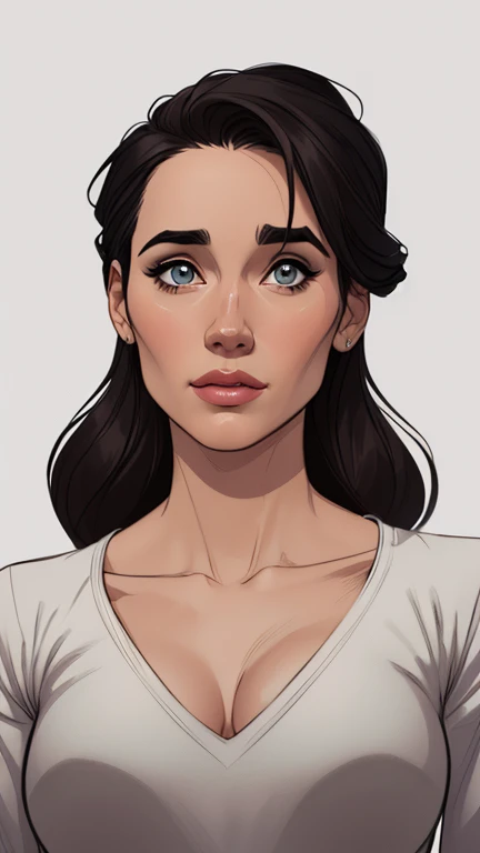 estilo de desenho animado:1.2), Jennifer Connelly  Imagem de desenho animado de uma mulher , roupas sensuais , garota super fofa, authoritarian would be facial expressioncartoon style illustration, estilo de arte dos desenhos animados, estilo de arte dos desenhos animados, digital illustration style, design de personagens altamente detalhado, arte digital detalhada fofa, City fan art, design de personagem retrato, beautiful digital illustration, retrato de alta qualidade, arte em quadrinhos, retrato do design do personagem, white background Buso without clothes and medium breasts, beautiful and symmetrical body curves