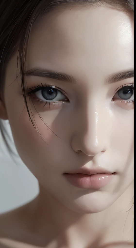 8k uhd、RAWphotograph、モデルphotograph撮影、Russian Race, European race, (masterpiece, highest quality, photorealistic, High resolution, photograph: 1.3), Close-up, Focusing, hot models, slim, 30 year old mature woman、small face、short cut hair、dark brown hair、Detailed beautiful eyes、realな肌, (perfect body), Sexy hot face, erotic, sexual gaze, slim, Sweat top, Detailed beautiful eyes、glossy lips、small breasts、、bust B cup、((bright light、dynamic lighting、real、超real、 realism、realistic details、Cool Beauty、cool pose、background gray、Plain gray background