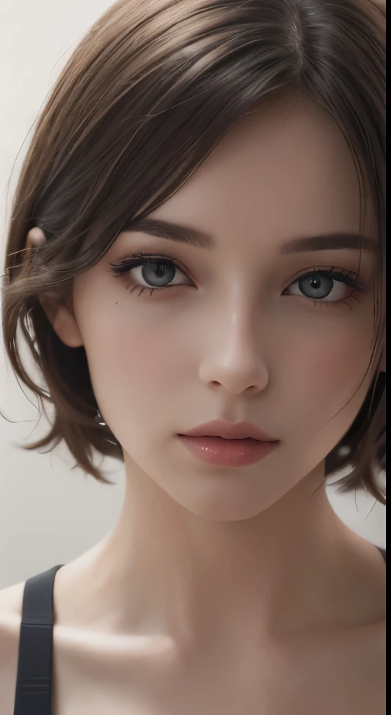 
8k uhd、RAWphotograph、モデルphotograph撮影、Russian Race, European race, (masterpiece, highest quality, photorealistic, High resolution, photograph: 1.3), Close-up, Focusing, hot models, slim, 30 year old mature woman、small face、short cut hair、dark brown hair、Detailed beautiful eyes、realな肌, (perfect body), Sexy hot face, ??????, sexual gaze, slim, Sweat top, Detailed beautiful eyes、glossy lips、small breasts、、bust B cup、((bright light、dynamic lighting、real、超real、 realism、realistic details、Cool Beauty、cool pose、background gray、Plain gray background