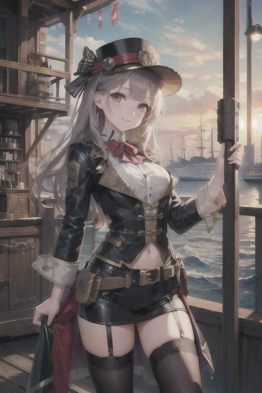 (high resolution、high quality、masterpiece)、steampunk、((null飛ぶ船、steel frame))、gear、girl、cute。smile、null