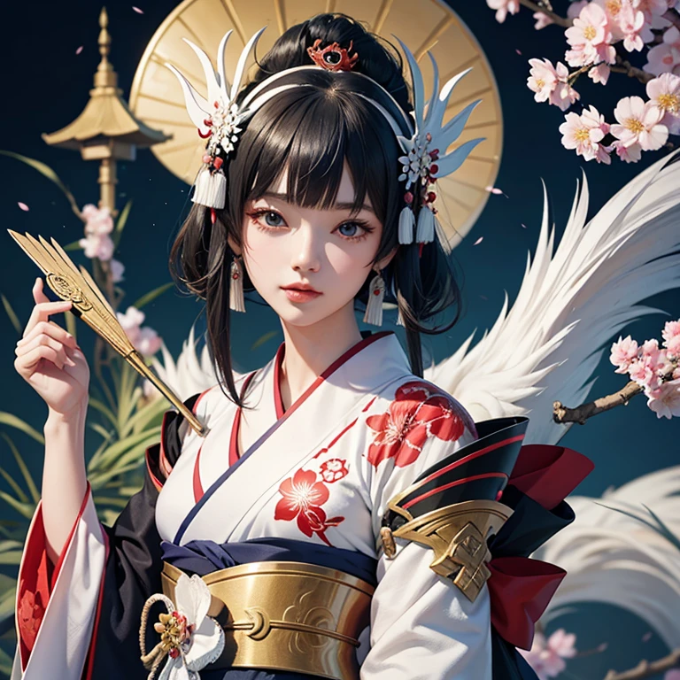 anime girl in kimono outfit holding a fan in front of a cherry tree, onmyoji portrait, onmyoji, onmyoji detailed art, palace , a girl in hanfu, japanese goddess, keqing from genshin impact, trending on cgstation, artwork in the style of guweiz, zhongli from genshin impact, a beautiful fantasy empress, full body