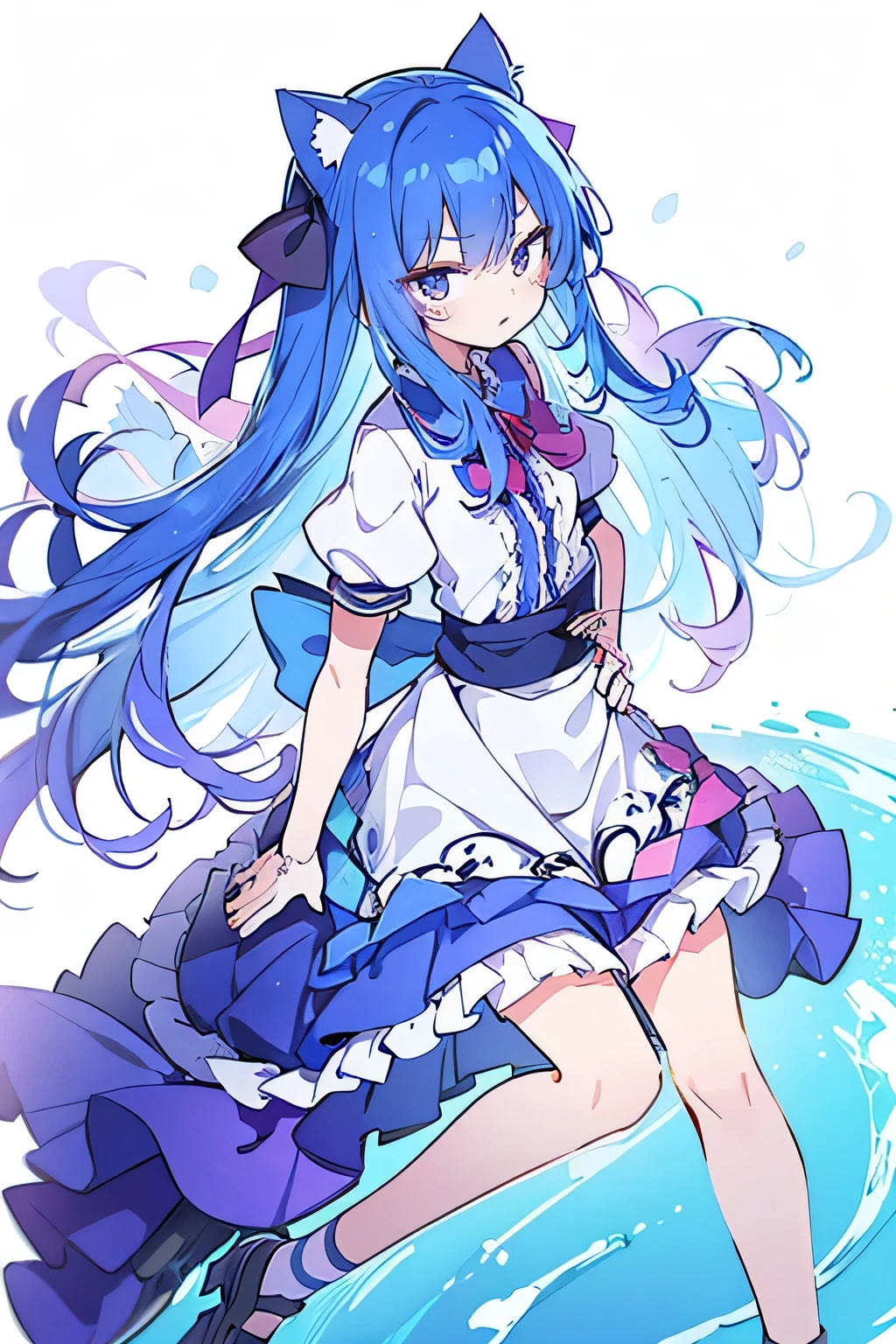 (masterpiece),best quality, expressive eyes, perfect face, 1girl,
Put your hands on your waist,fair, Gorgeous,Japanese cartoons,girl,lola,Hina Angel, blue hair, blue haired, floating clothes,Grab your waist, Grab your waist, hands on hips , hands on hips,sit, sit on ground, Legs on the ground, flat chest,cat ears,