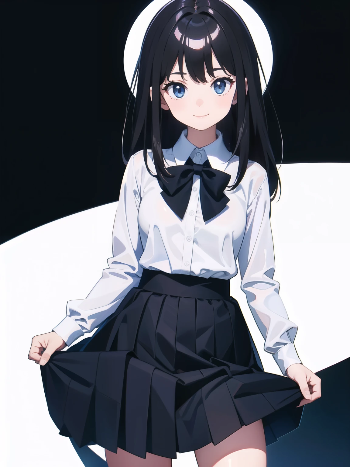 { masterpiece : best quality : high resolution : unity 8k wallpaper : illustration } { Background = school } { ****con : long smart dark hair  : perfect slender  : perfectly small shape breast : white collar shirt : black skirt : smile }