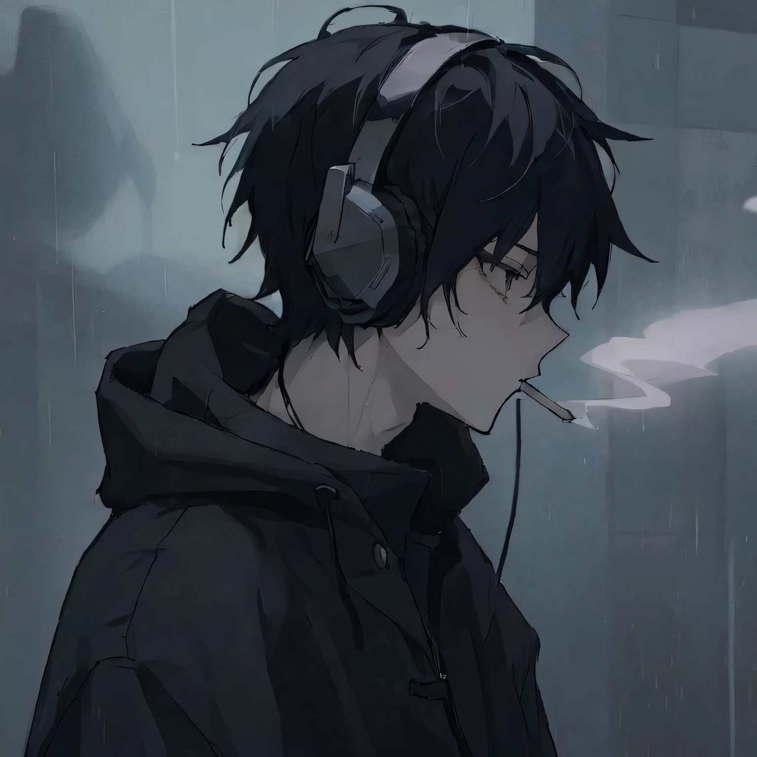 anime guy with headphones and cigarette in the rain, anime boy, young anime man, anime aesthetic, anime vibes, with headphones, anime asthetic, male anime style, nightcore, artwork in the style of guweiz, anime lover, modern anime style, anime wallaper, he has headphones, anime style 4 k, male anime character, as an anime character