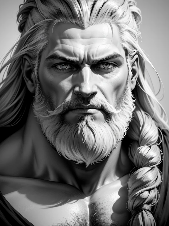 Realistic drawing, Charcoal Pencil, 4k, best quality, a drawing of a man with a beard and beard, angry god Zeus, portrait zeus, the god Zeus, painted portrait of robust Zeus, Portrait of Zeus, digital painting of Greek myth, portrait of Robust Zeus, the god poseidon, Greek god, zeus, portrait of Greek god ares, monochrome painting with airbrush, symmetry!! portrait of hades