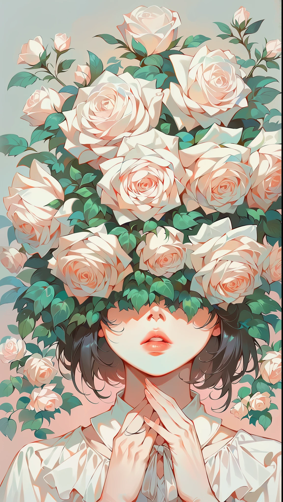 (ultra high resolution, high quality, masterpiece, best quality), beautiful girl,Flowers on the head,Flowers covering eyes