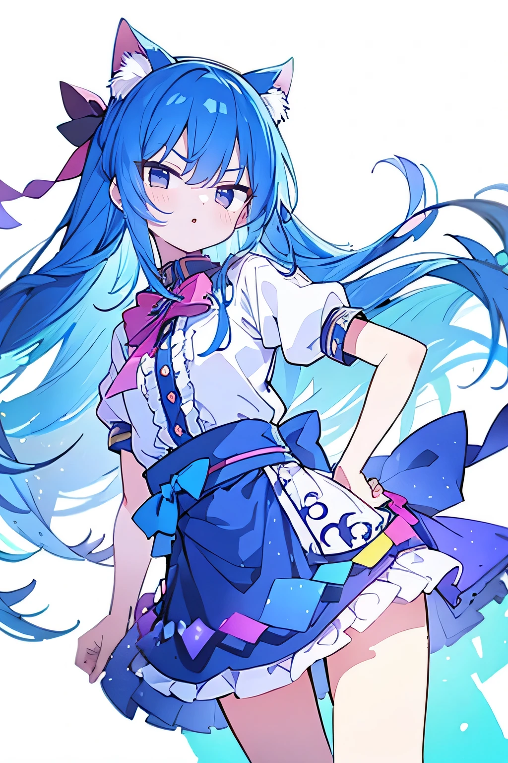(masterpiece),best quality, expressive eyes, perfect face, 1girl,
Put your hands on your waist,fair, Gorgeous,Japanese cartoons,girl,lola,Hina Angel, blue hair, blue haired, floating clothes,Grab your waist, Grab your waist, hands on hips , hands on hips,sit, sit on ground, Legs on the ground, flat chest,cat ears,